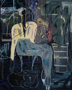 Painting of the series “Not a dicky bird”, 81x65cm, acrylic, pastel, canvas