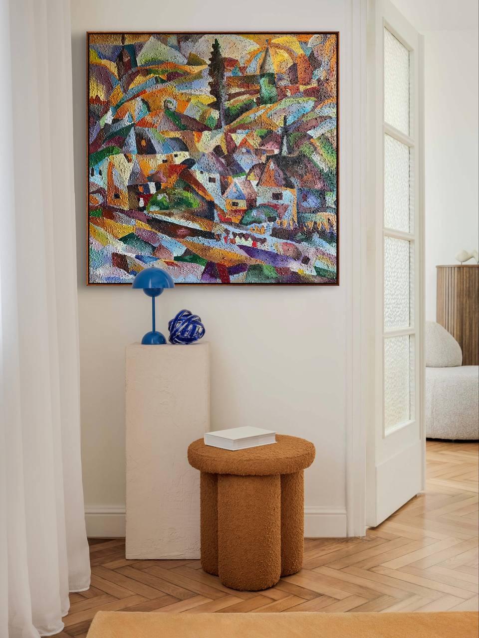 Paysage d'automne, 100x100cm, huile/pierre/toile en vente 1