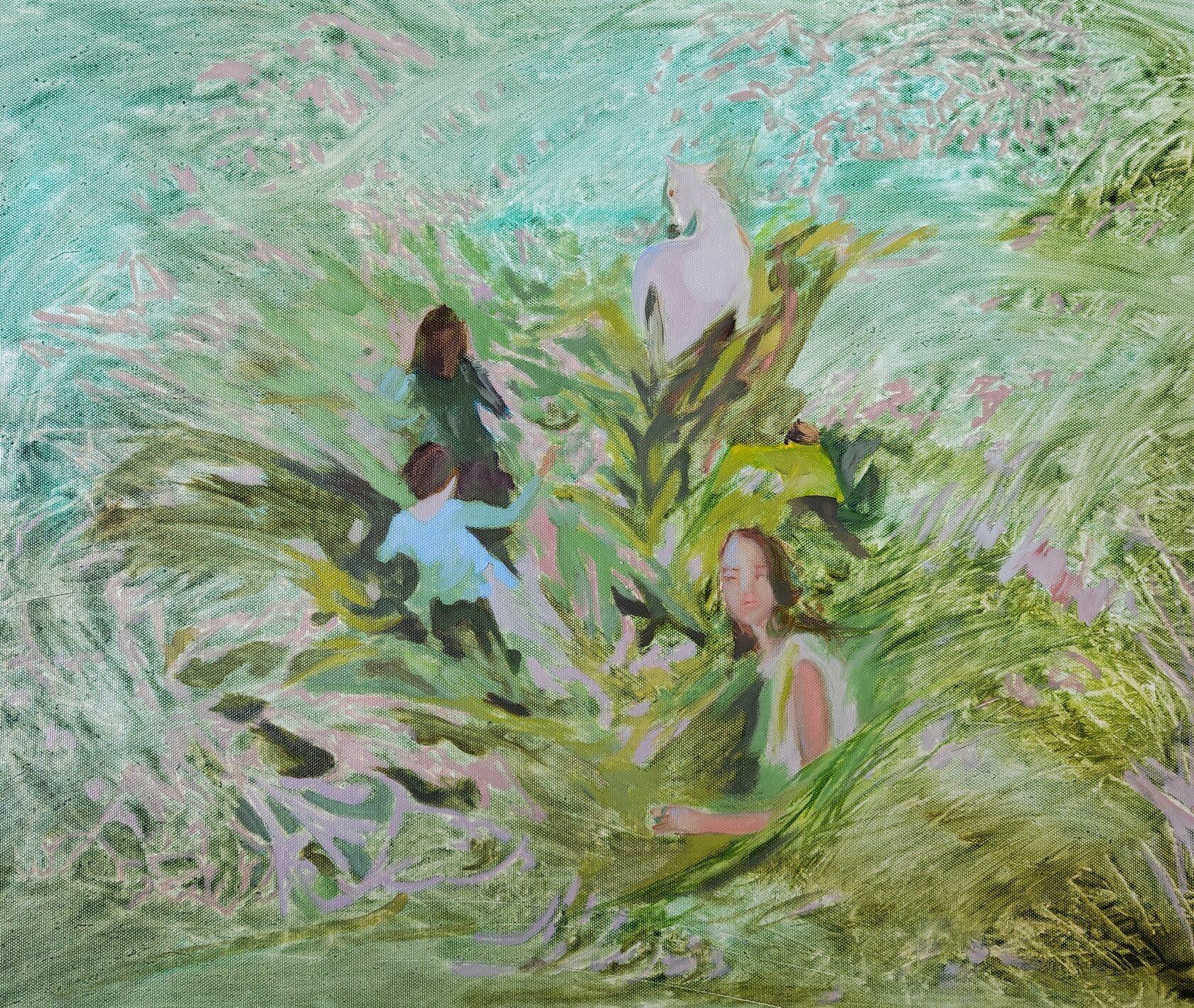 Follow me, 43x53 cm, Öl/Acryl/Leinwand – Painting von Nadezhda Prades
