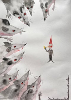 Flautista de Hamelin, 40x30 cm, Acuarela, papel, lápiz
