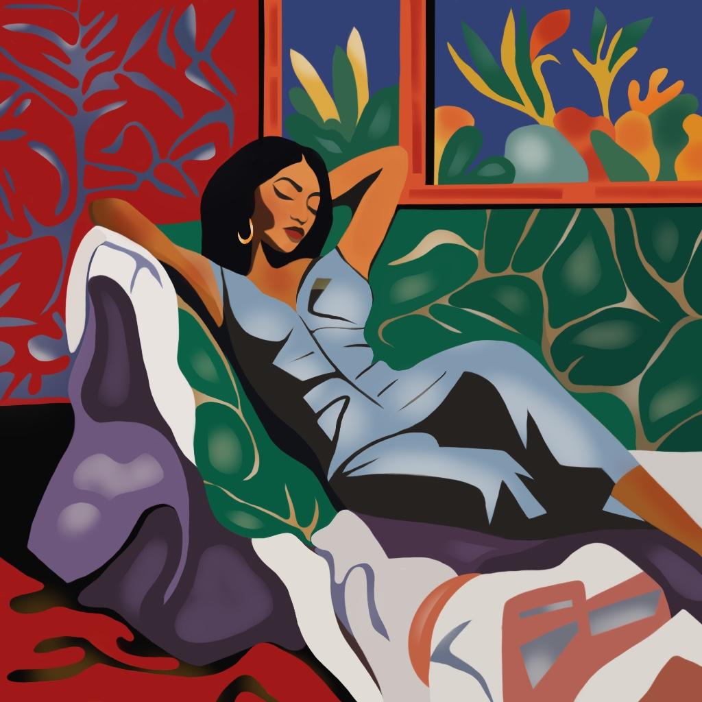Sera, 70x70cm, stampa su tela. Edizione 20 pezzi. - Print di Nina Tsoriti