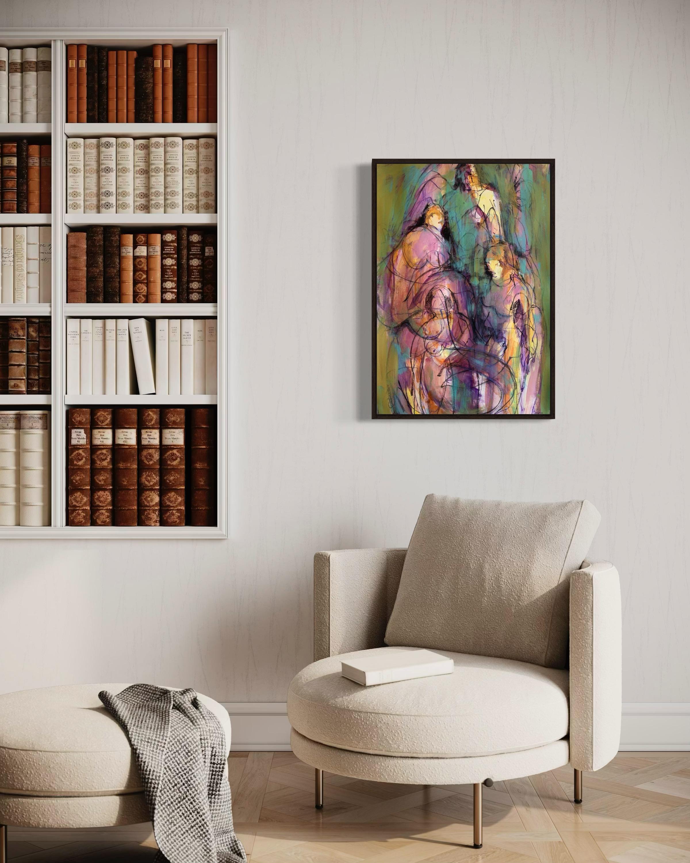 In crowd, 78x54cm, acrylic, paper - Abstract Art by Elena Naushirvanova 
