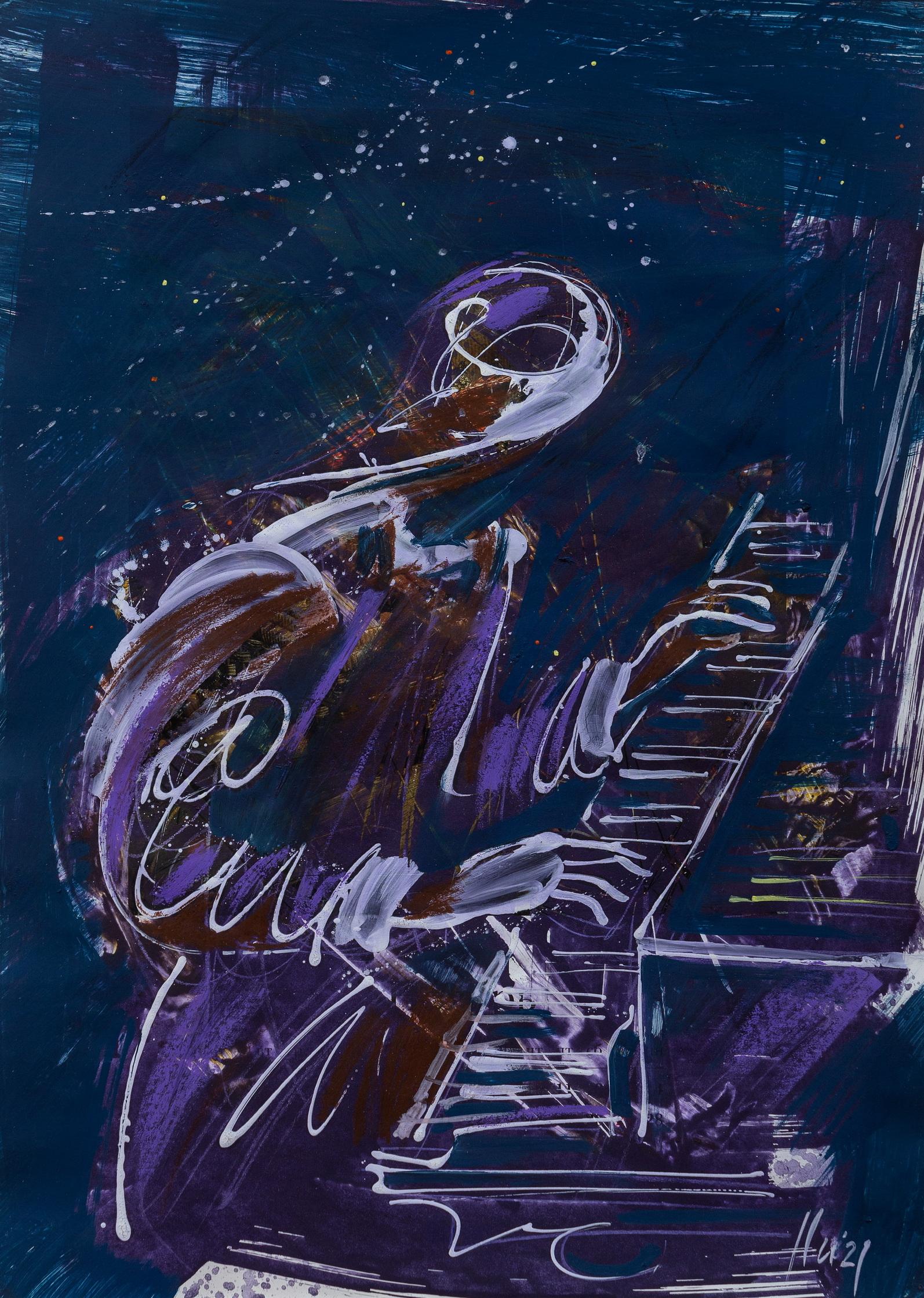 Musique de nuit , 65c49cm, acrylique sur papier