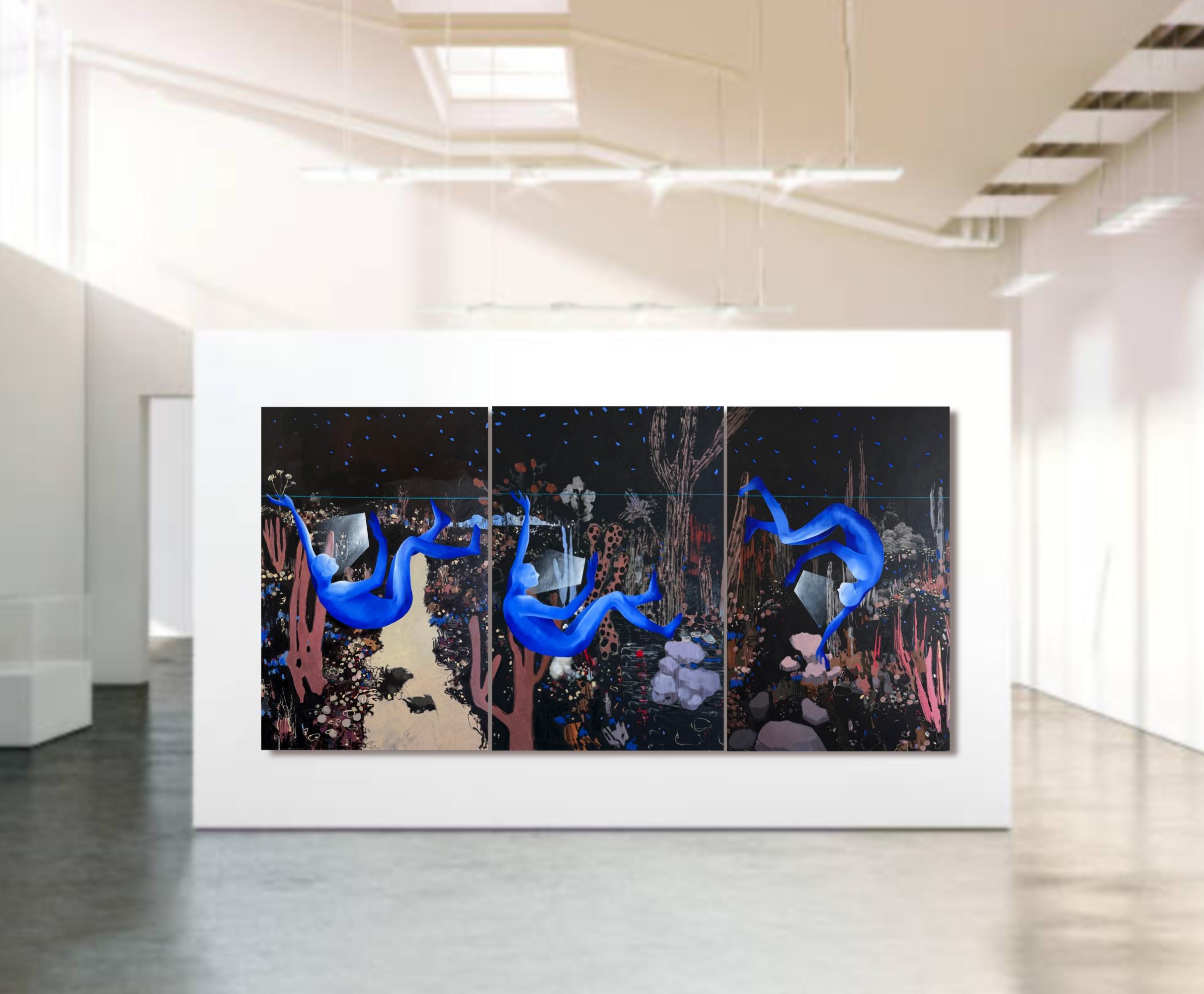 Triptychon „Birds of a feather“ , 120x240cm/ 3, Acryl  auf Leinwand (Zeitgenössisch), Painting, von Elizeveta Pugacheva