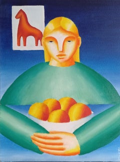 At the table. With peaches., 40x30cm, oil on canvas