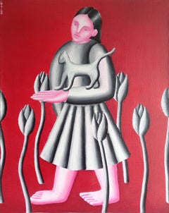 Walking with a cat, 50x40cm, oil on canvas