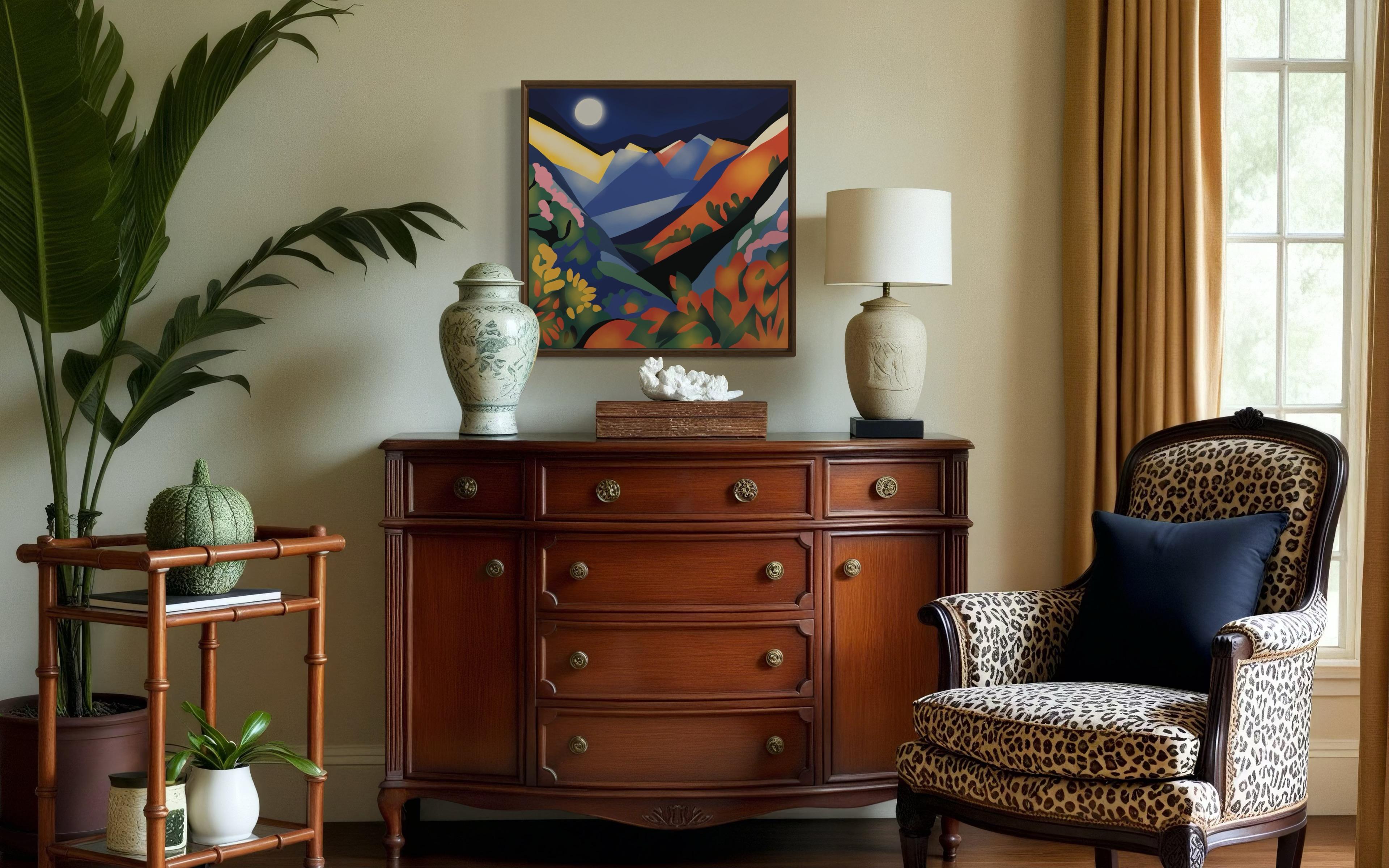 Paysage de montagne, 70x70cm, impression sur toile, édition 20 pcs. - Noir Still-Life Print par Nina Tsoriti