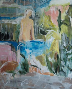 Versinkt die Sonne wie ein Flamingo, 100x80cm, Acryl, Pastell, Leinwand