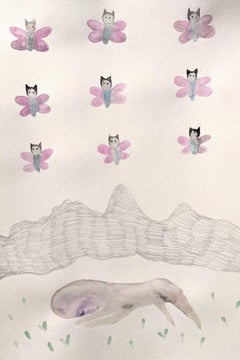 Papillons, 40x30 cm, Aquarelle, papier, crayon