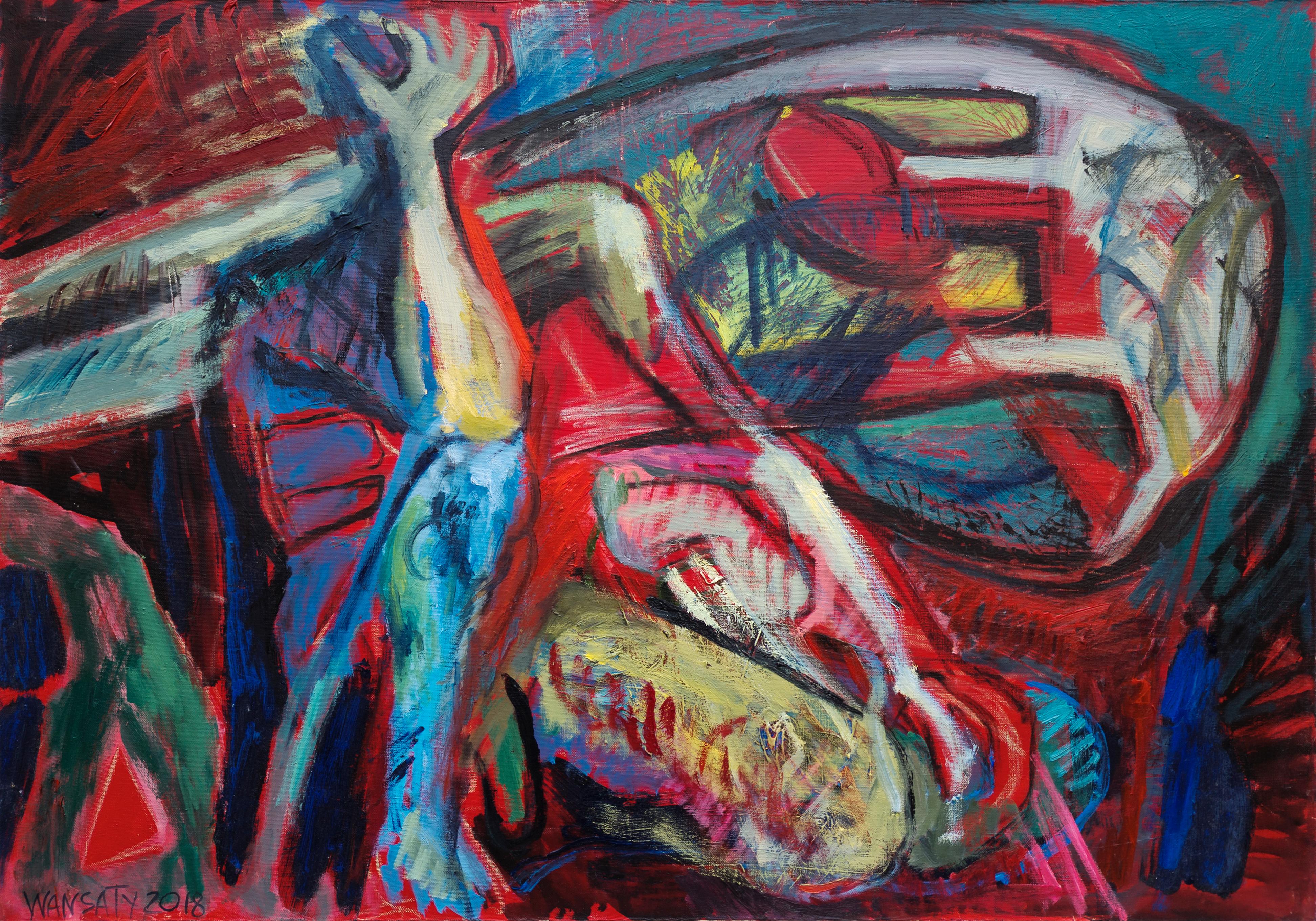 Tatiana Levchenko Abstract Painting - Dialogue, 70x100cm, acrylic, oil, canvas