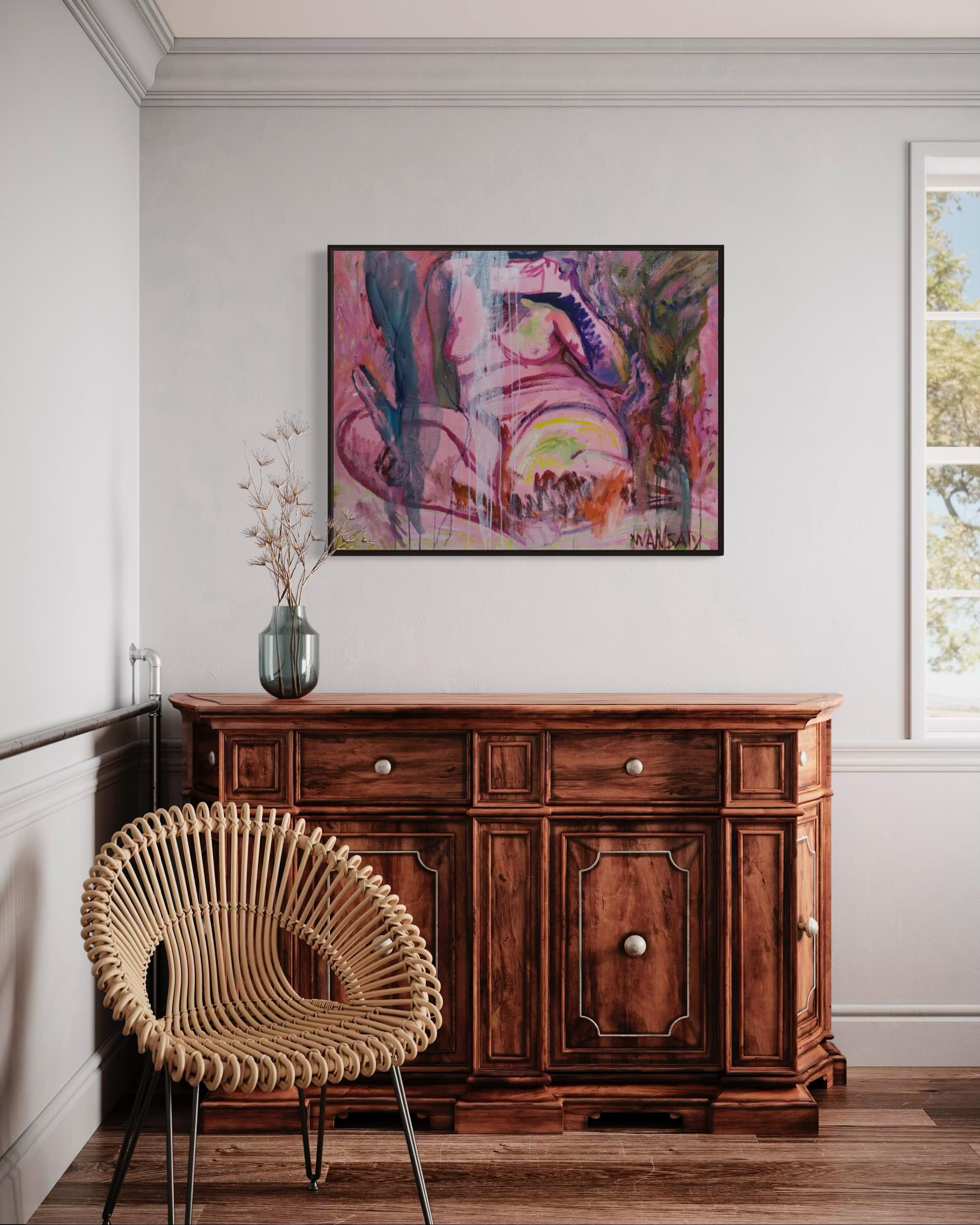 Pink, 80x100cm, acrylic, oil, canvas For Sale 1