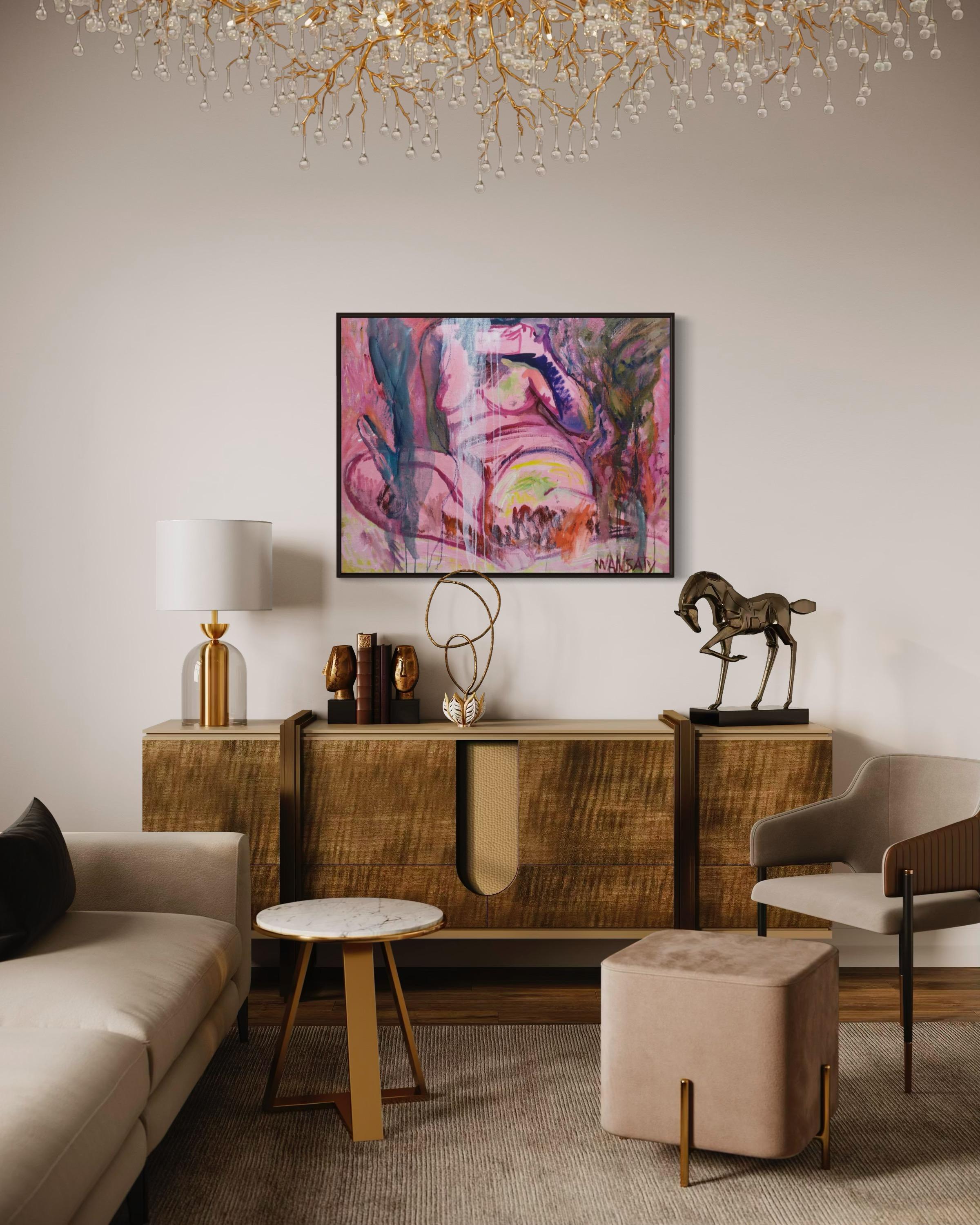 Pink, 80x100cm, acrylic, oil, canvas For Sale 2