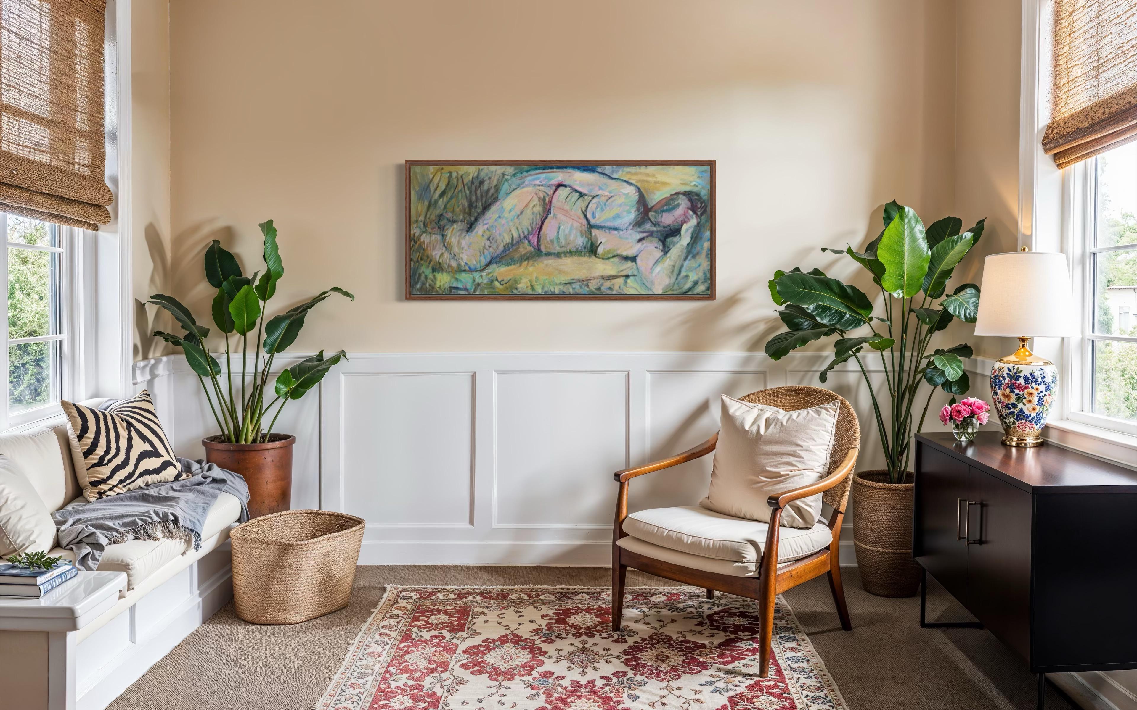 Luce reclinata, 55x120 cm, acrilico su tela in vendita 2