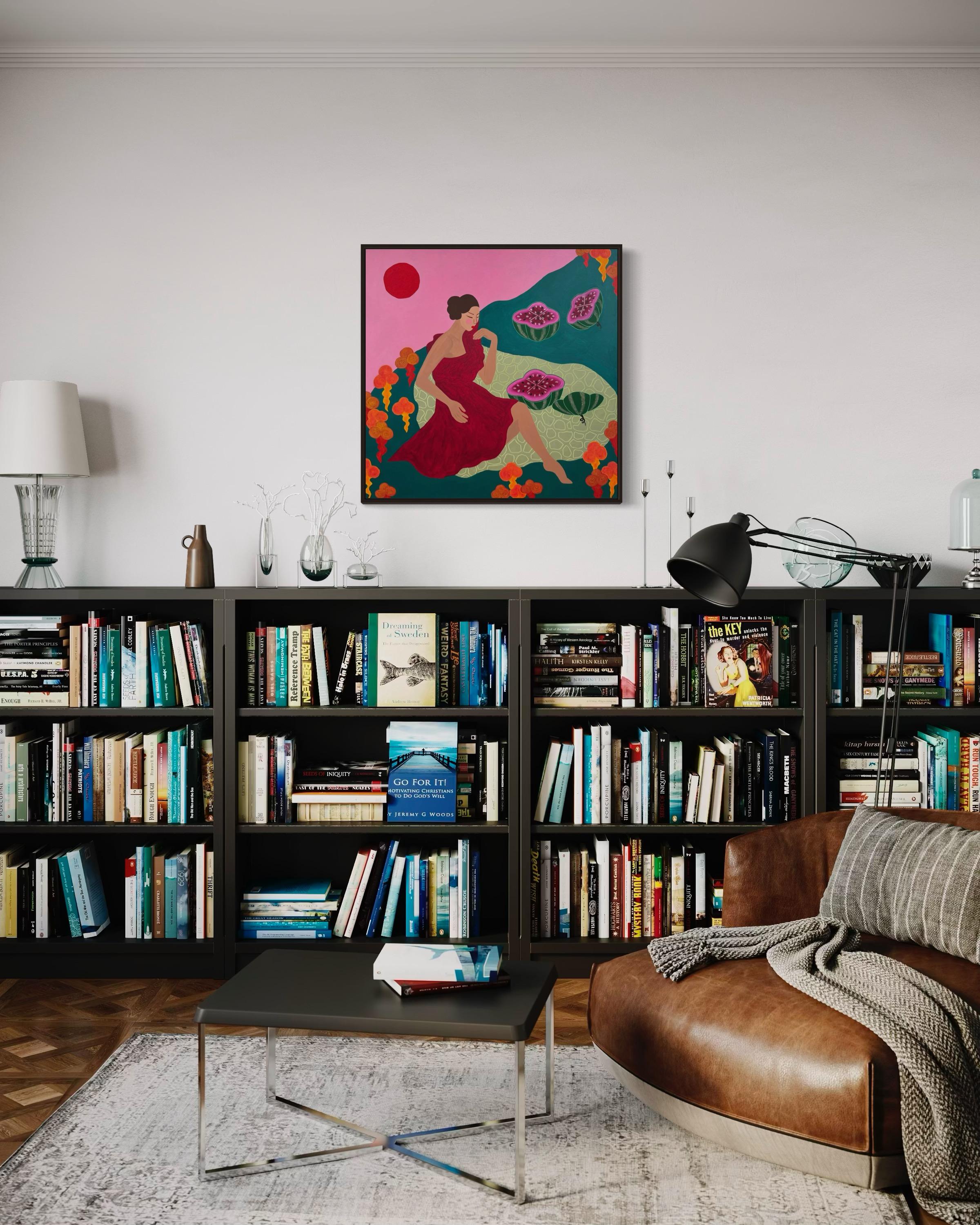 Sun, watermelons and plants of eternal youth, 80x80 cm, acrylic on canvas For Sale 1