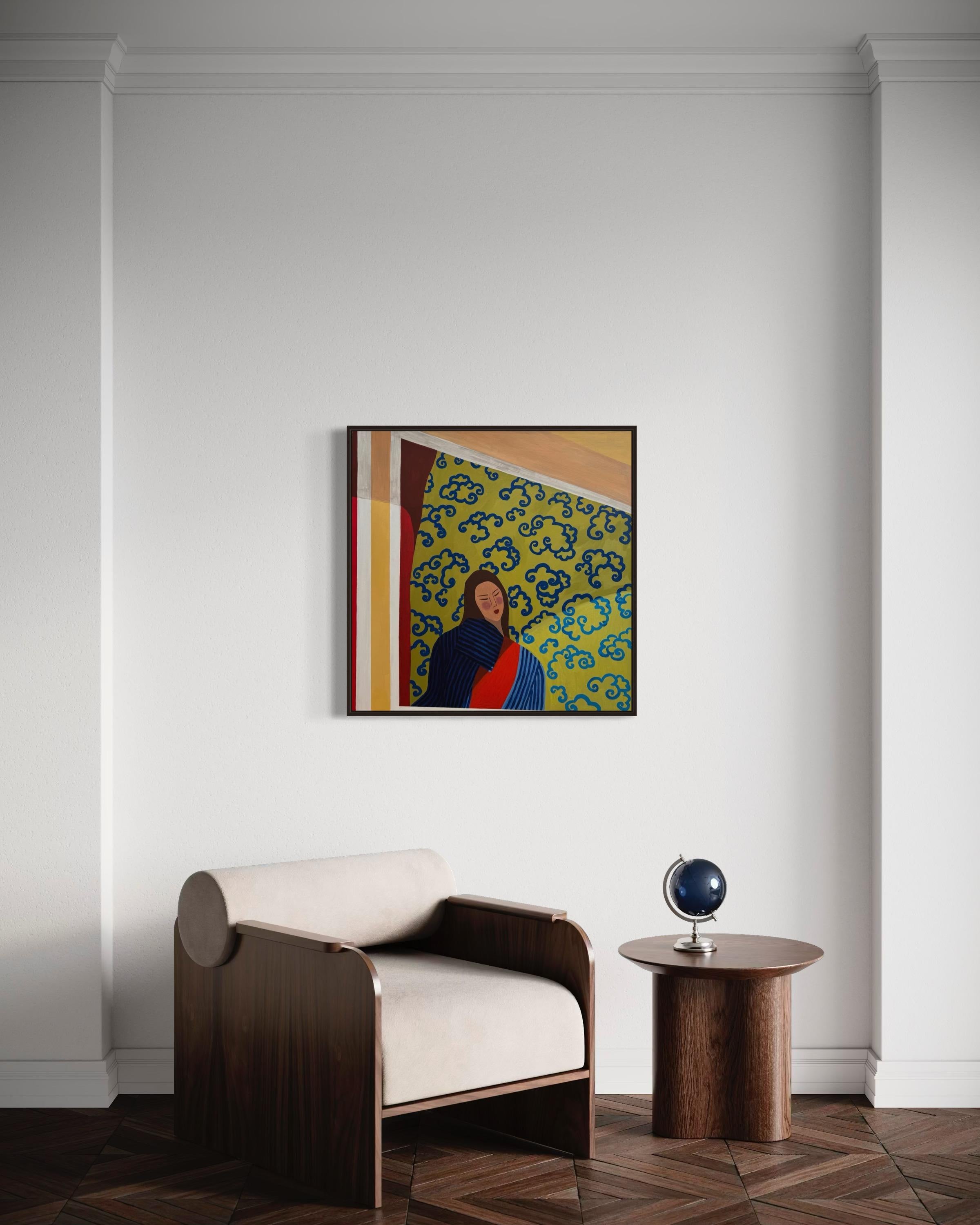 Junto a la ventana, 80x80 cm, acrílico sobre lienzo en venta 1