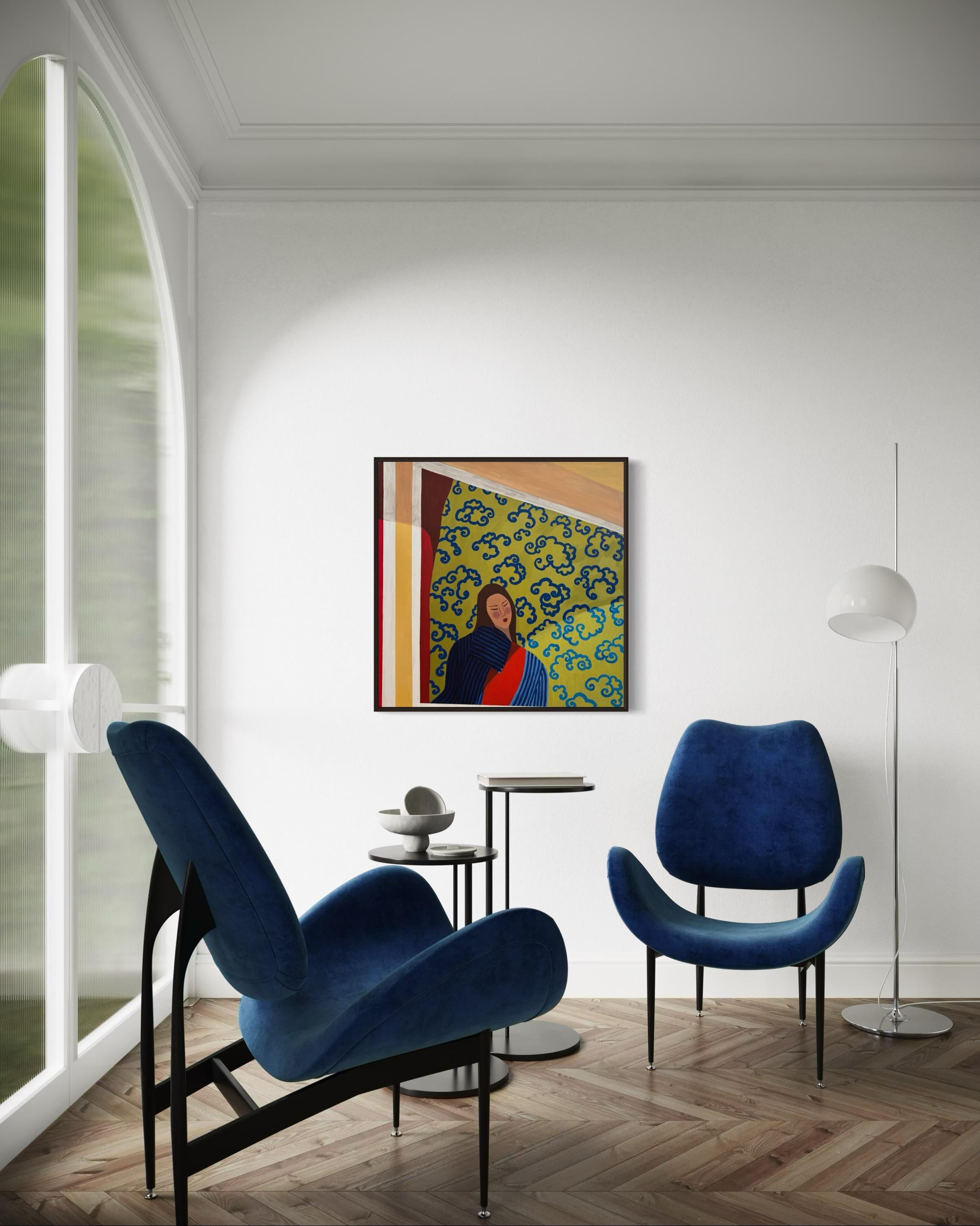 Junto a la ventana, 80x80 cm, acrílico sobre lienzo en venta 4