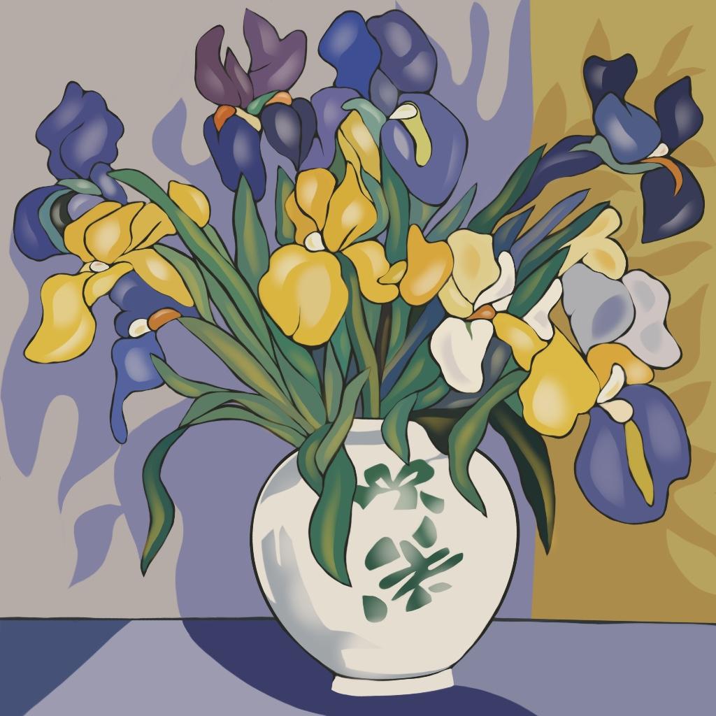 Natura morta con iris , 70x70cm, stampa su tela. Edizione 20 pezzi.