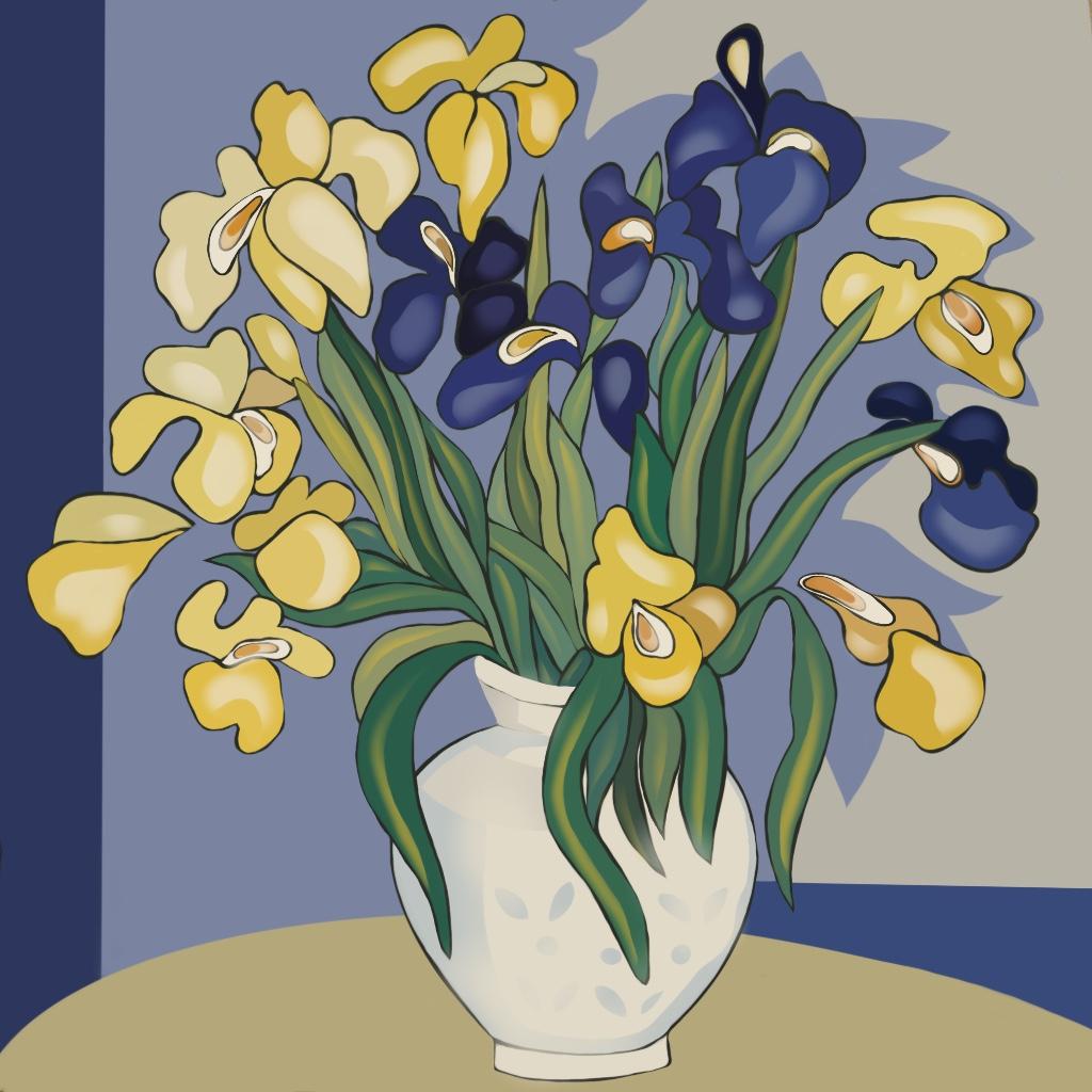 Natura morta con iris , 70x70cm, stampa su tela. Edizione 20 pezzi.