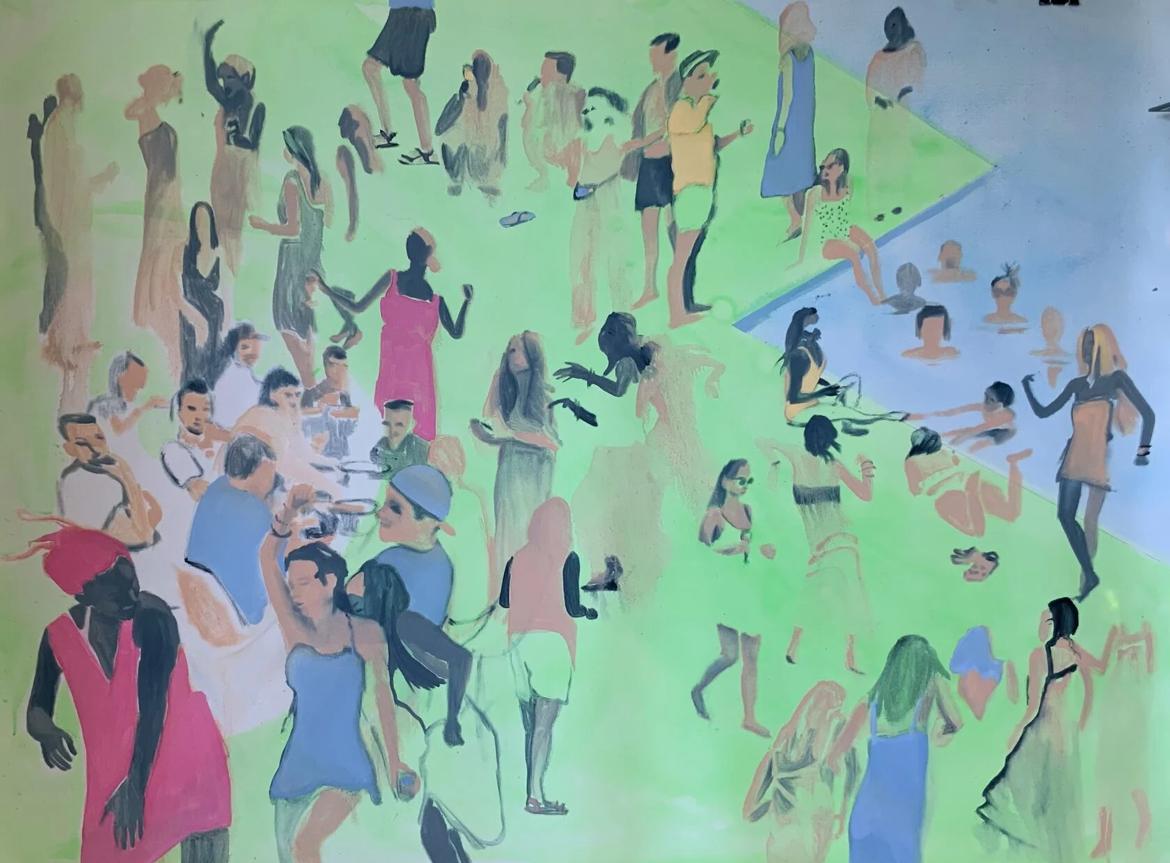 Junto a la piscina, 100x140 cm, óleo/lienzo