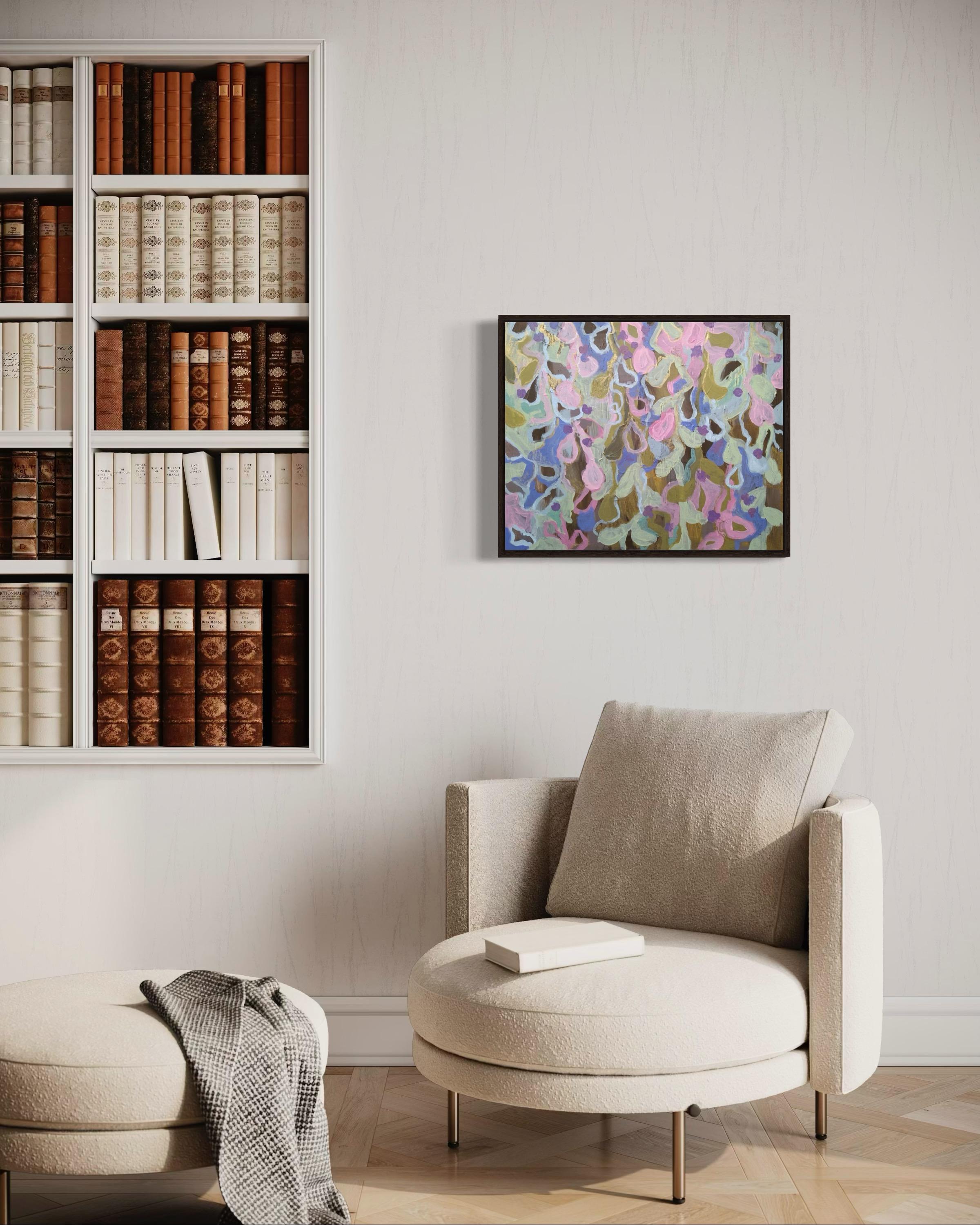 Floral abstraction N2, 50x60 cm, acrylic on canvas - Gray Abstract Painting by Fleur