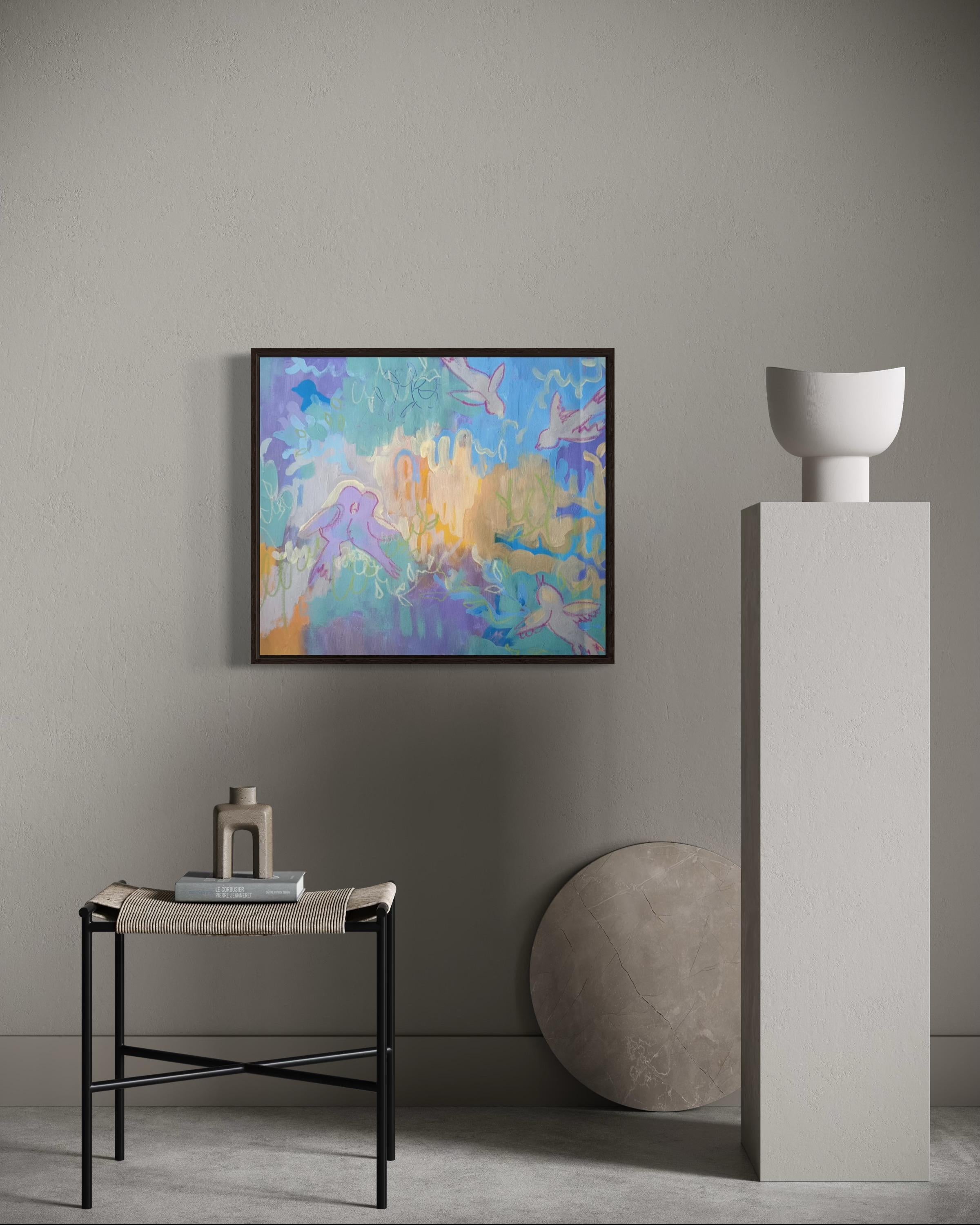 Trouver un oiseau, 50x60 cm, acrylique/toile/ pastel - Abstrait Art par Fleur