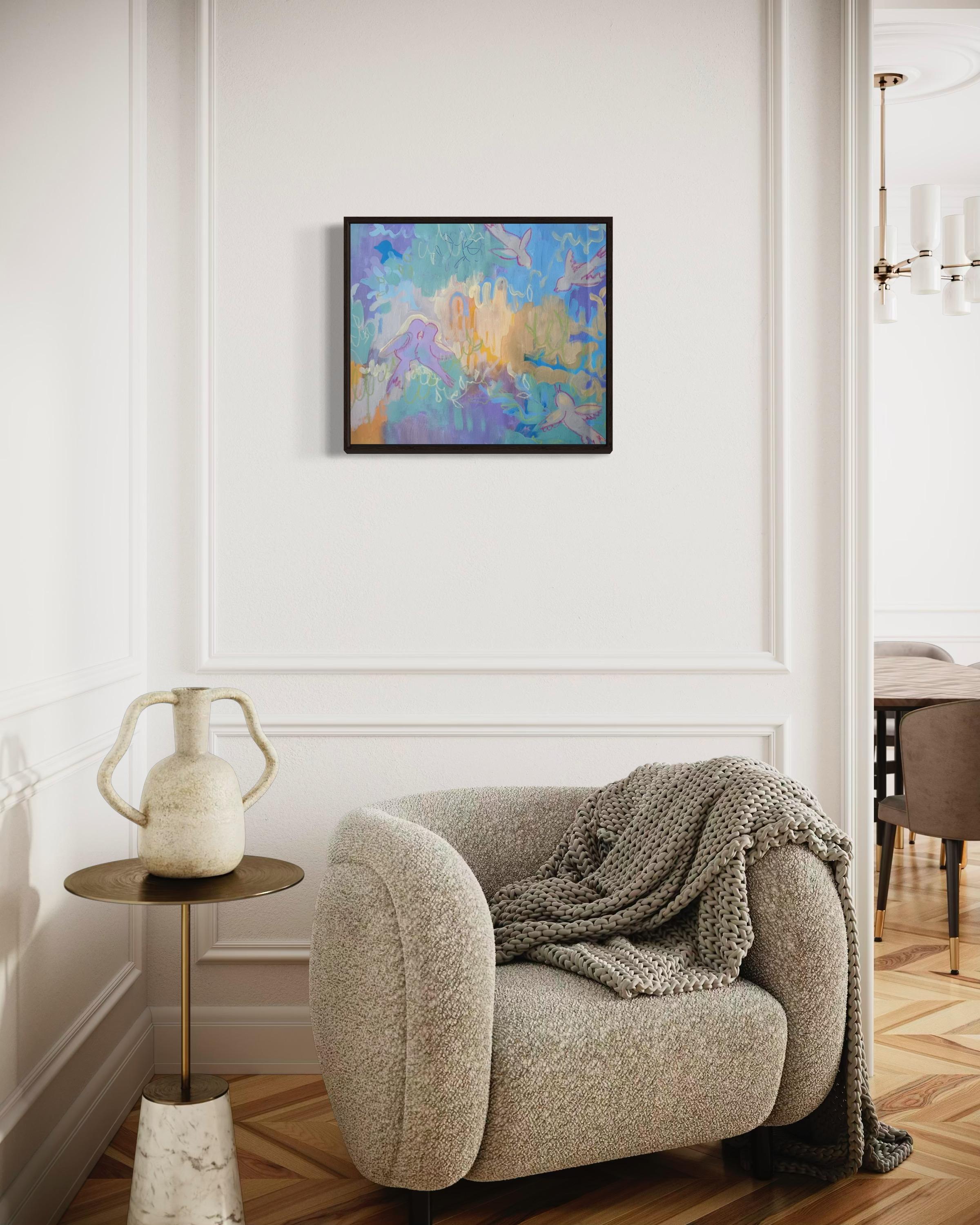 Trouver un oiseau, 50x60 cm, acrylique/toile/ pastel en vente 2