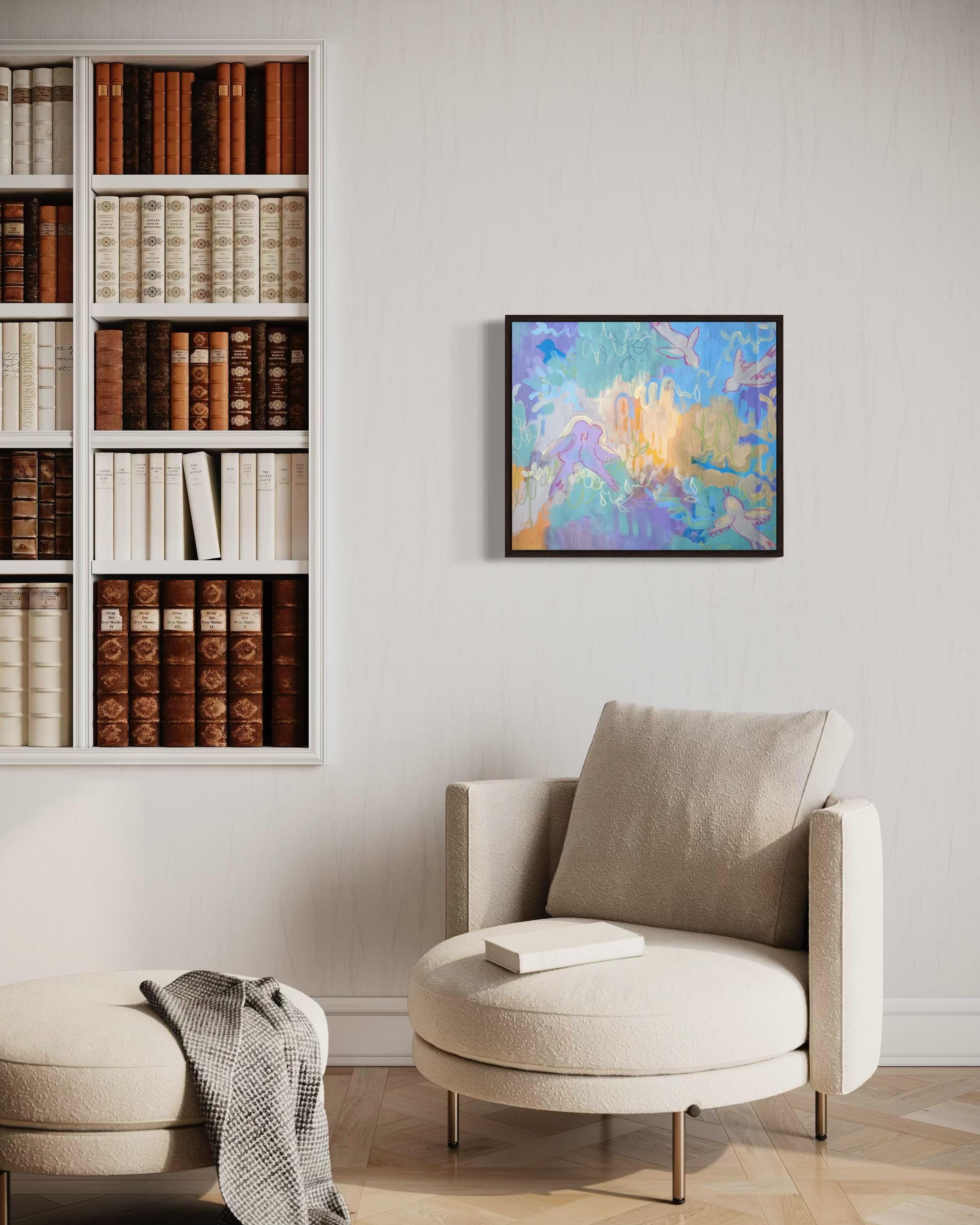 Trouver un oiseau, 50x60 cm, acrylique/toile/ pastel en vente 3