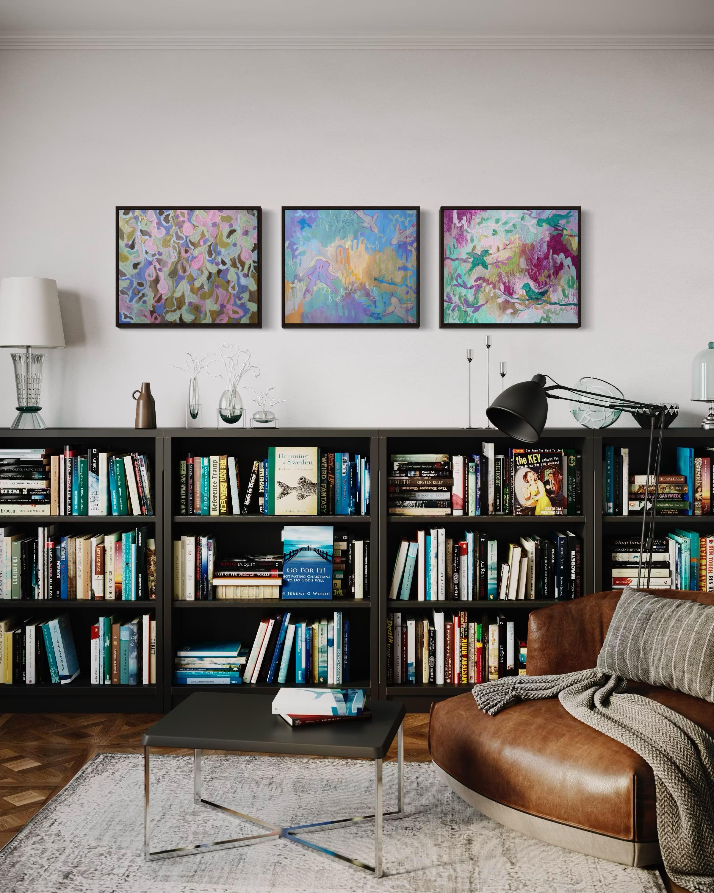 Trouver un oiseau, 50x60 cm, acrylique/toile/ pastel en vente 4