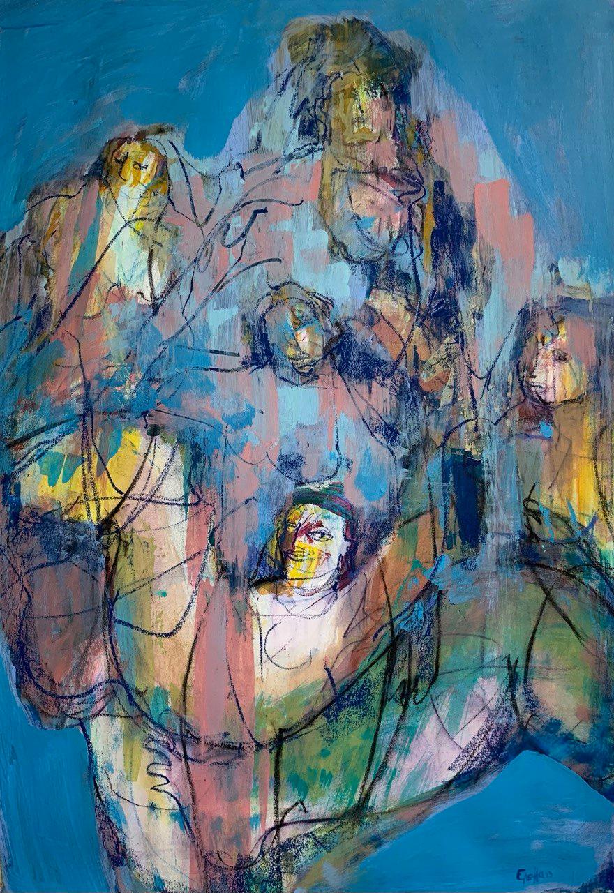 Figurative Painting de Elena Naushirvanova  - Atrapa un ciervo, 78x54cm, acrílico, papel