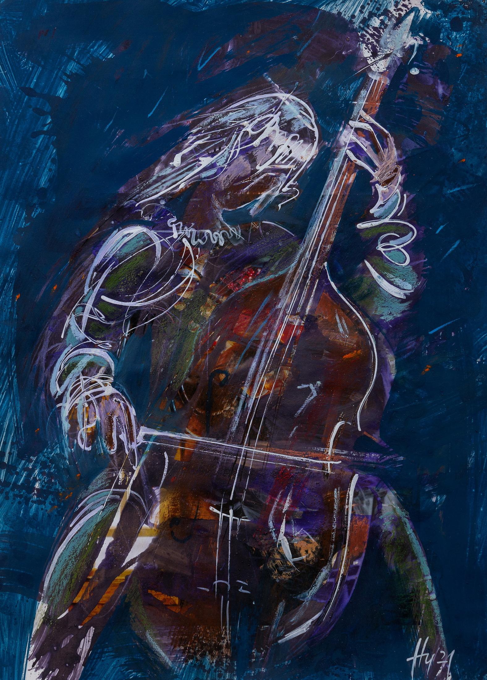 Figurative Painting Ivan Nesvetailo - Musique de nuit, 65x49cm, acrylique sur papier
