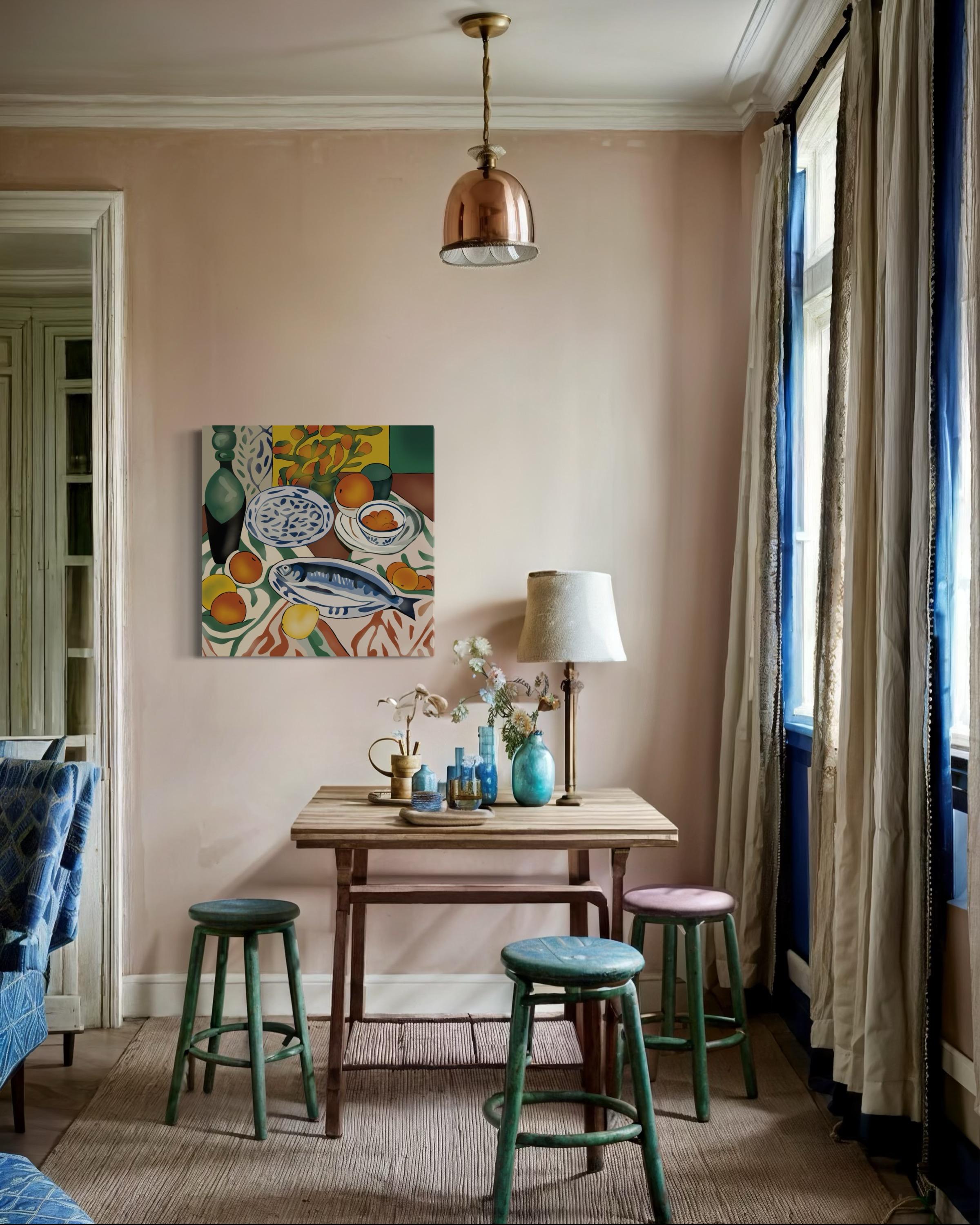 Still life with fish, 70x70cm, print on canvas.Edition 20 pcs. For Sale 1