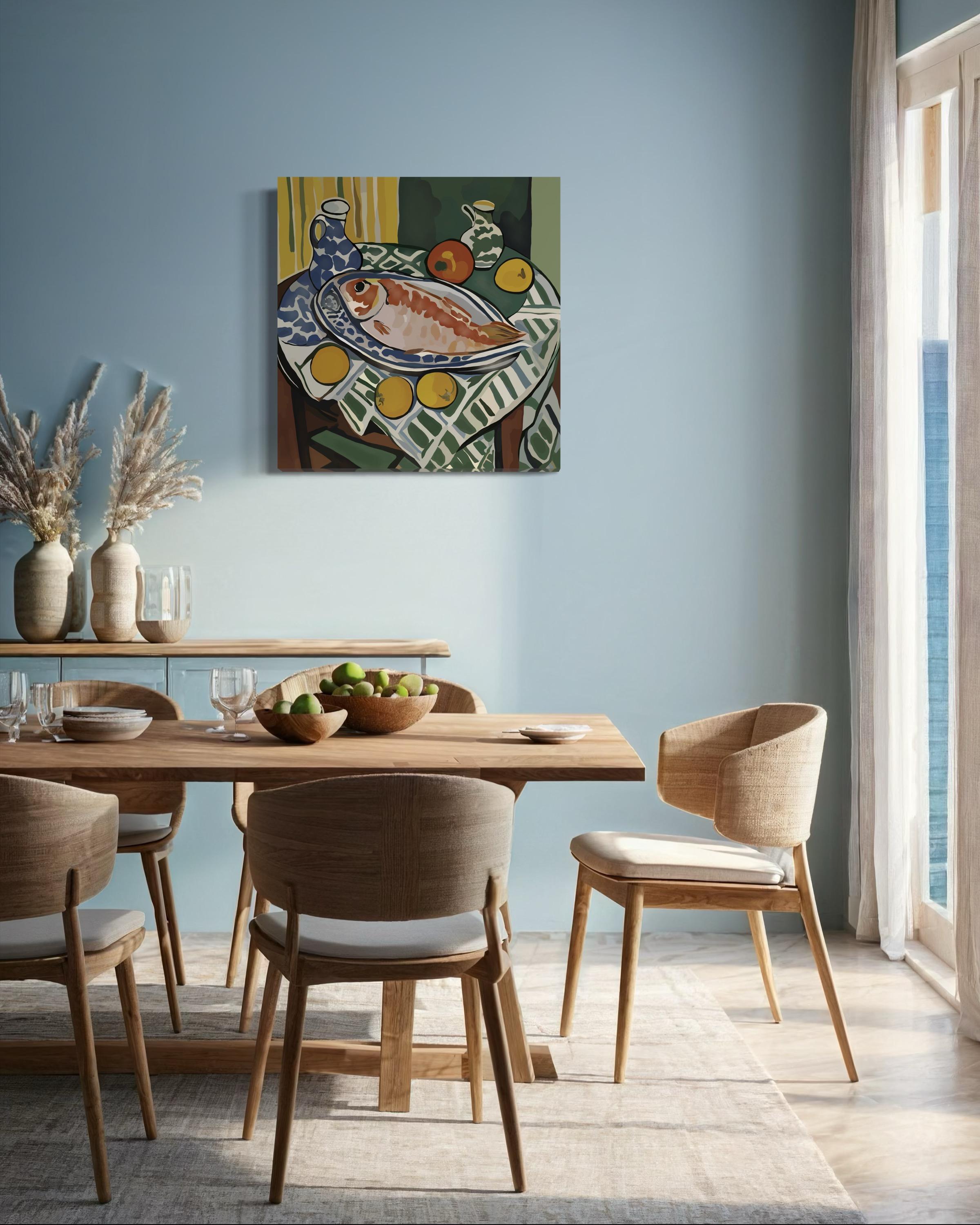 Nature morte aux poissons, 70x70cm, impression sur toile, édition 20 pcs. en vente 1