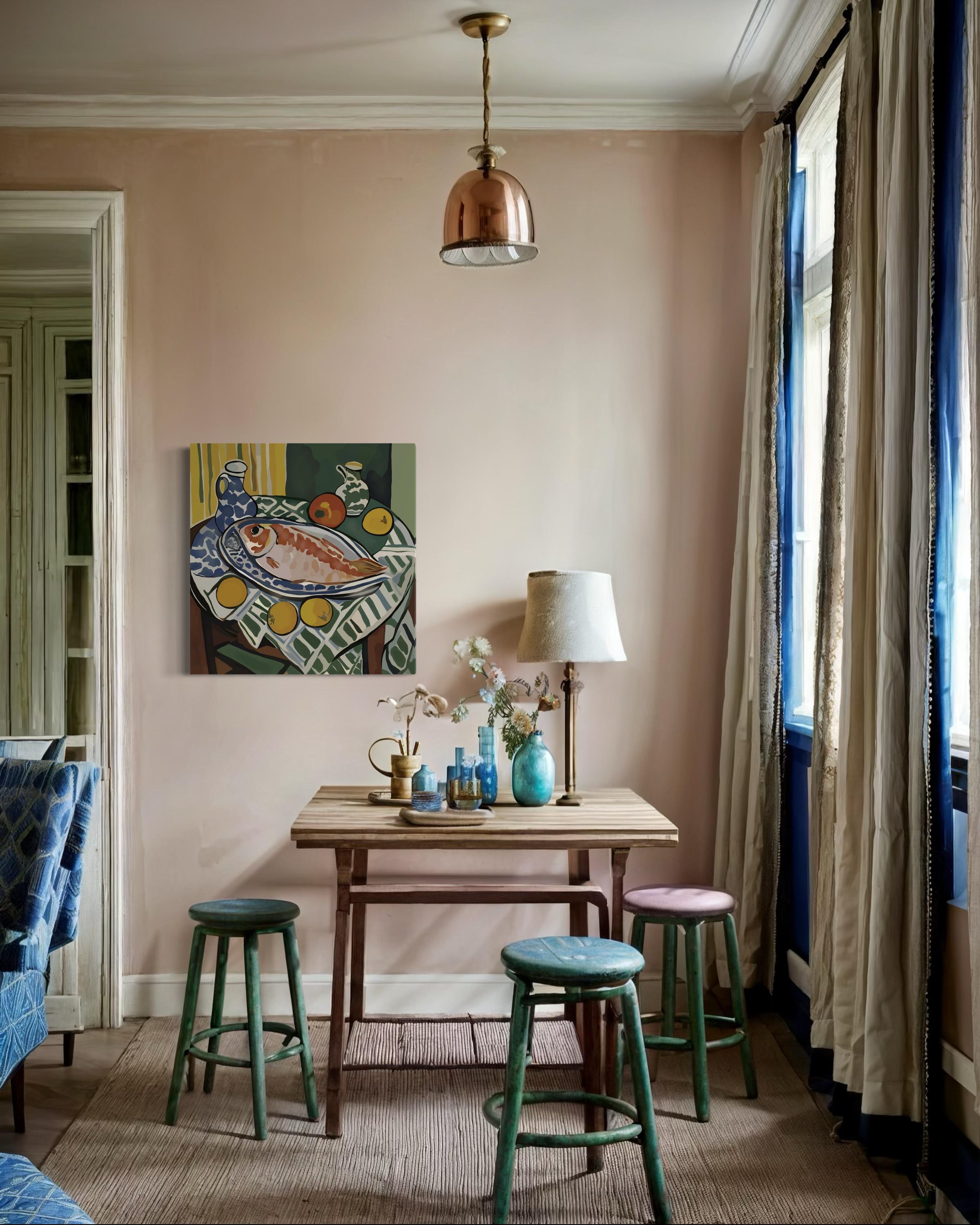 Nature morte aux poissons, 70x70cm, impression sur toile, édition 20 pcs. en vente 2