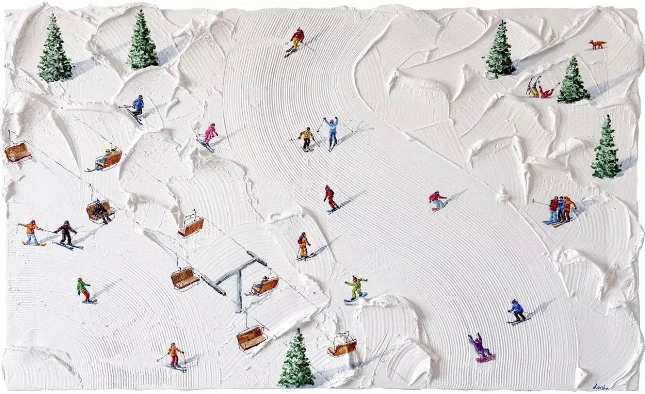 Montagnes enneigées, 100x60, Acrylique sur toile, pâte de texture