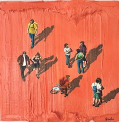 Rythmes de la ville, 30x30cm, Acrylique sur toile, pâte de texture