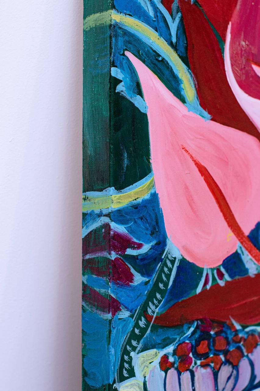 Pink and Morris 70x70 cm, huile sur toile - Contemporain Art par Lera Zimyatova