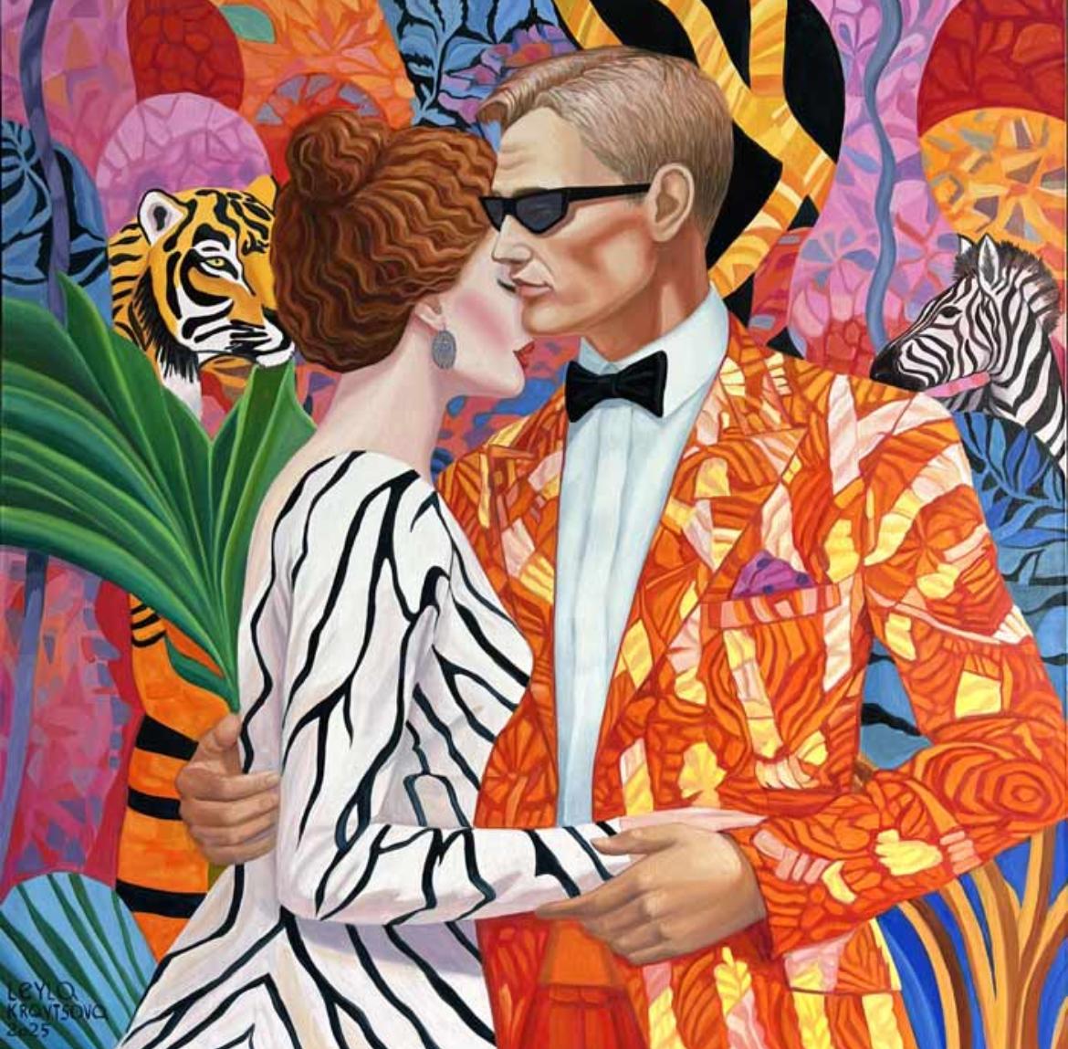 L'art d'être ensemble, 100x100cm, huile sur toile - Art de Leyla Kravtsova