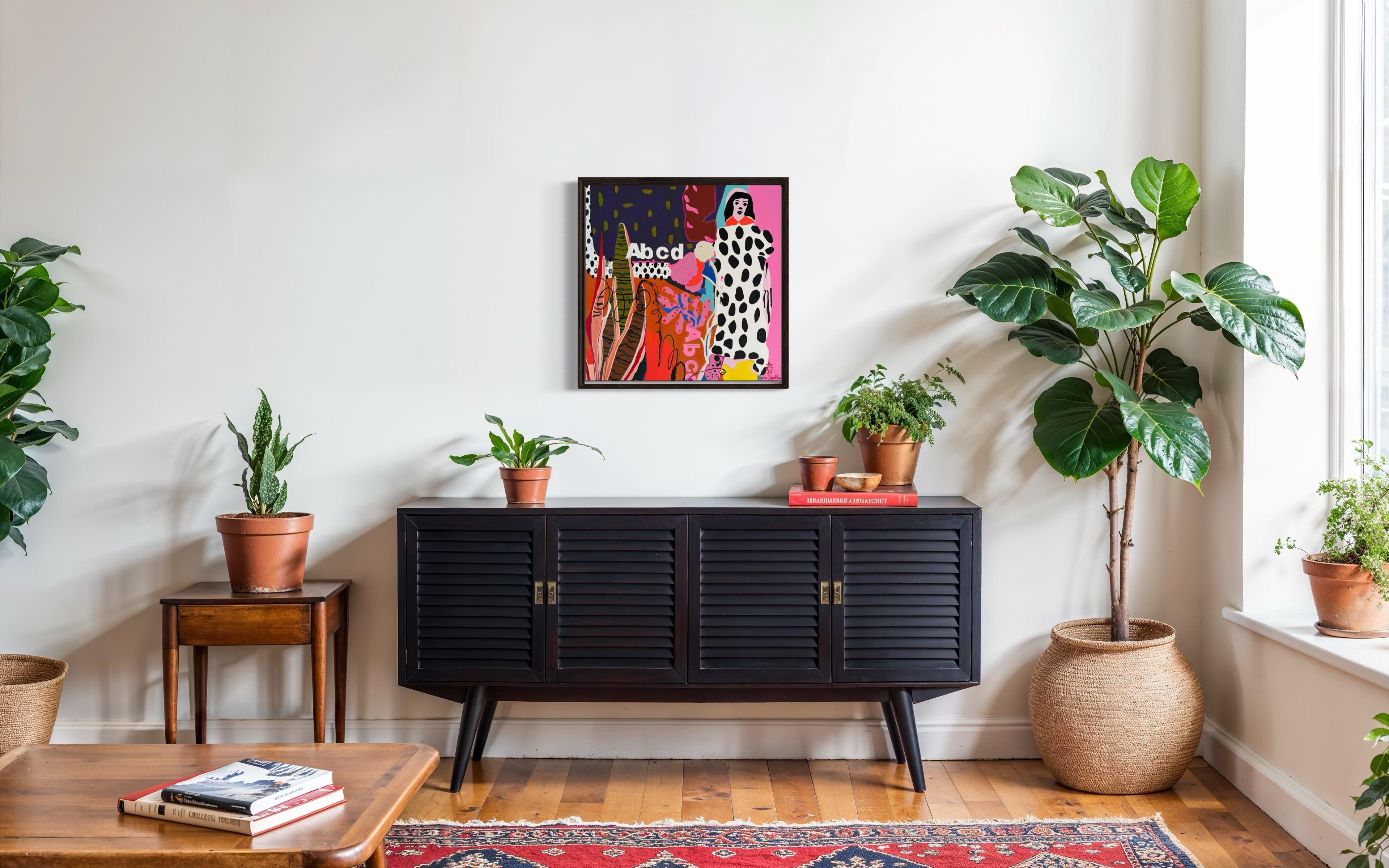 « Une fille ou une vision », toile, techniques mixtes, 70 x 70 cm en vente 3