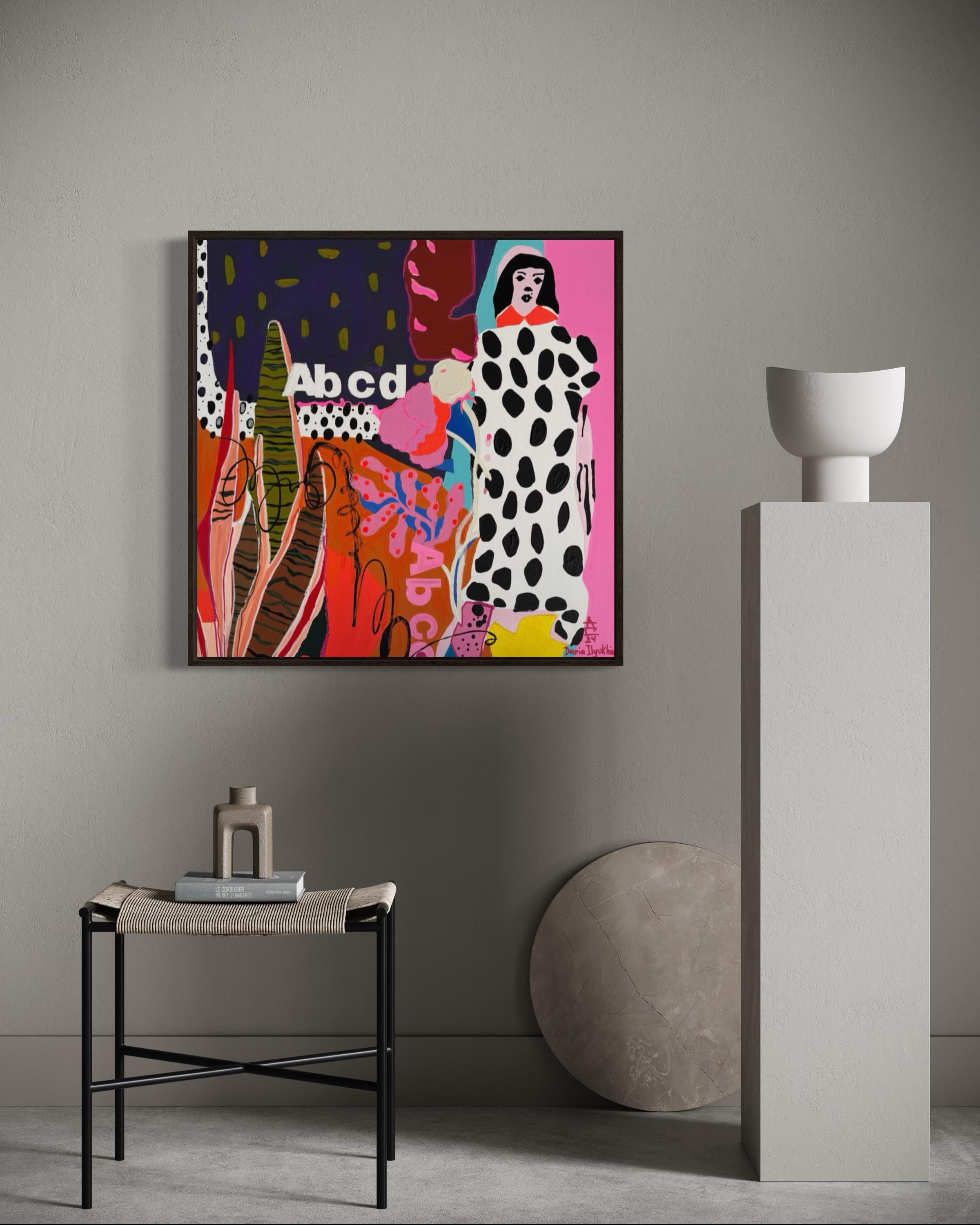 « Une fille ou une vision », toile, techniques mixtes, 70 x 70 cm en vente 4