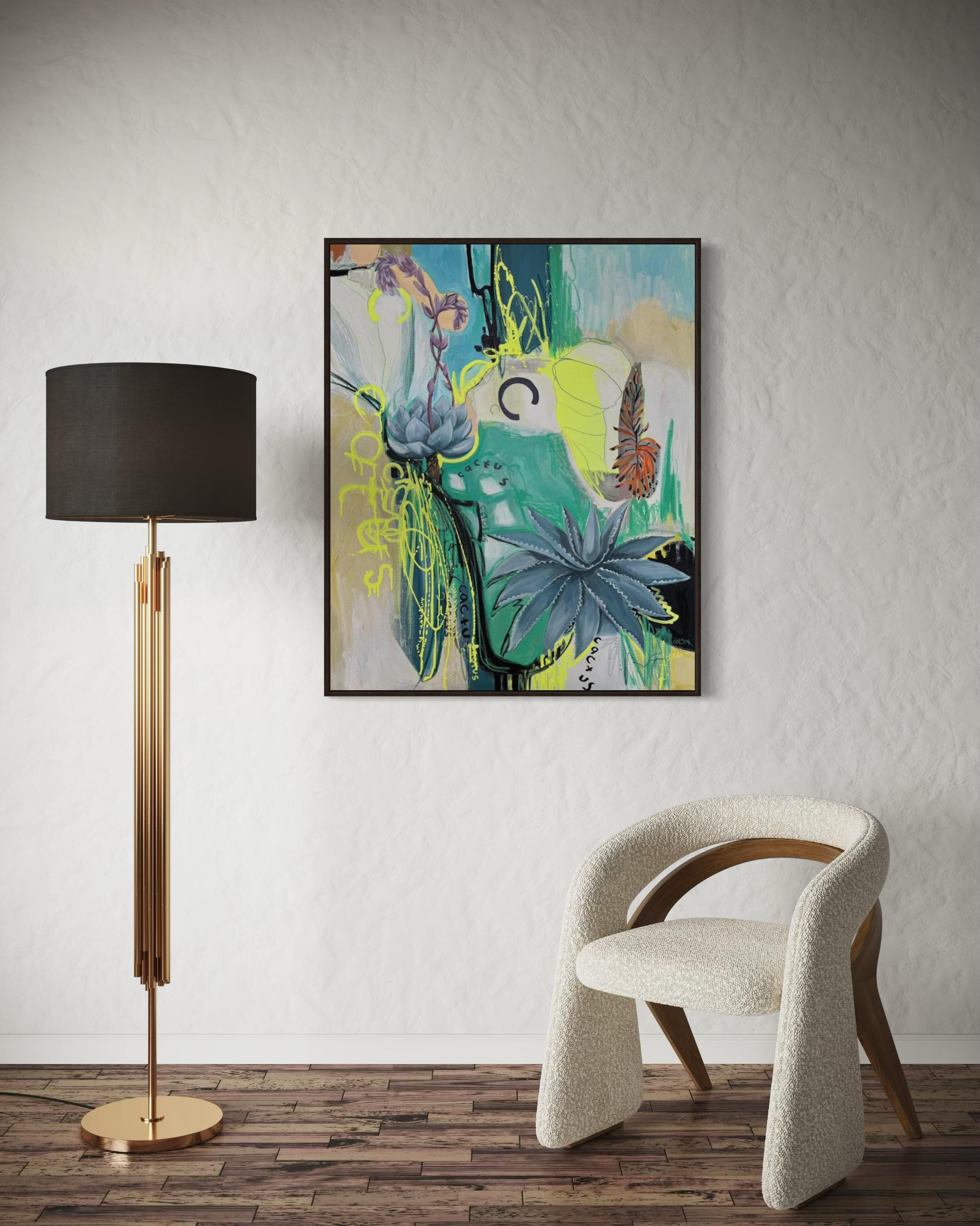 A note about succulents,  Canvas, mixed media, 110x90cm For Sale 3