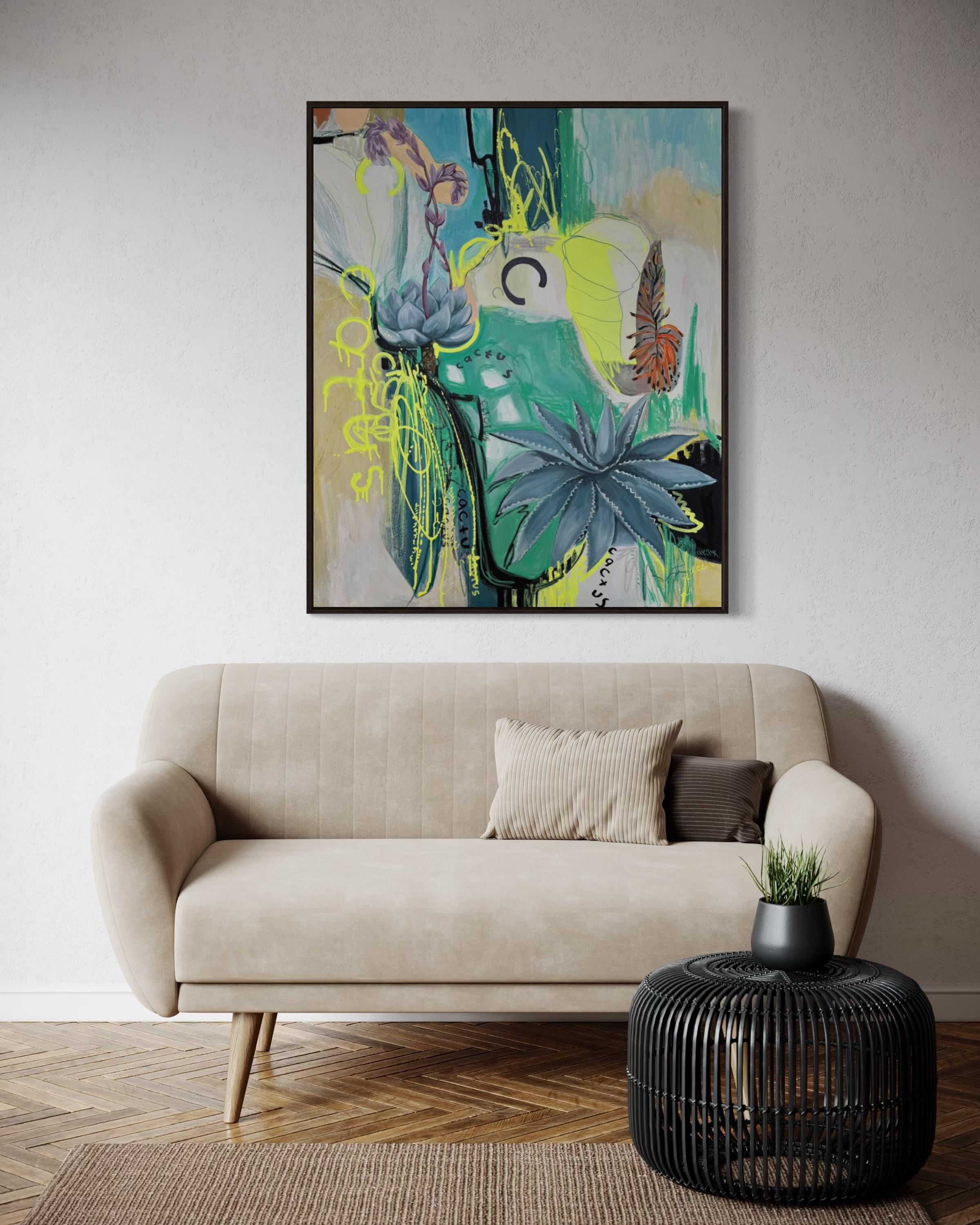 A note about succulents,  Canvas, mixed media, 110x90cm For Sale 4