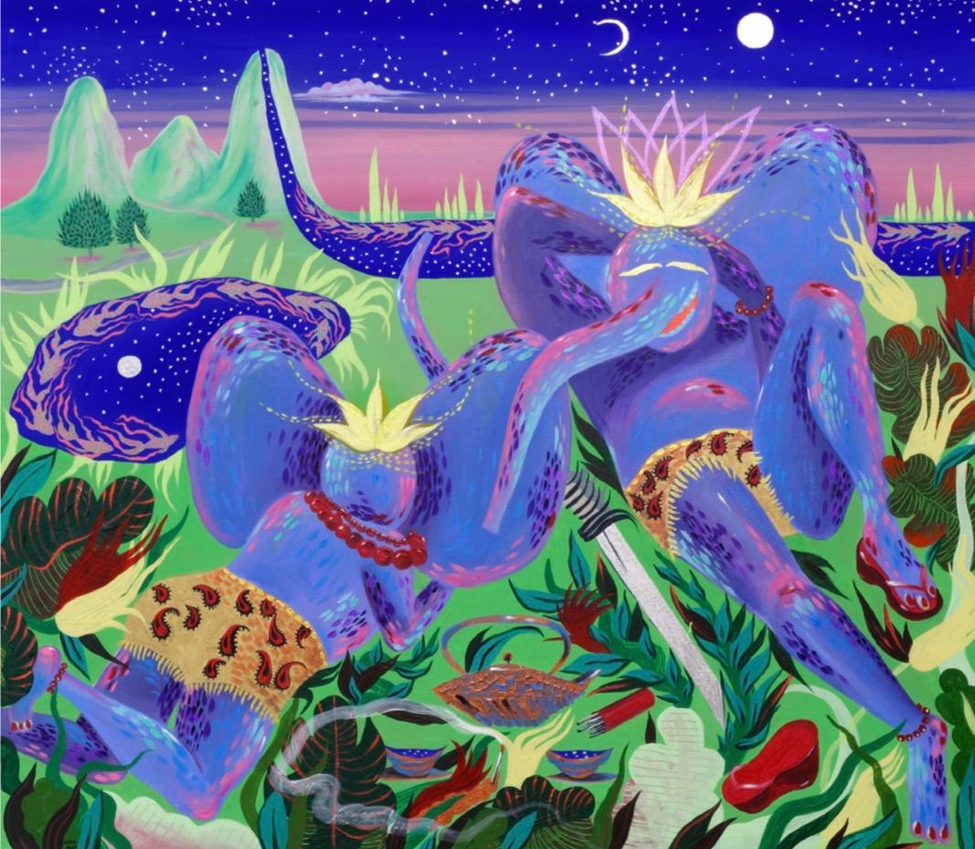 Éléphants, acrylique sur toile, 100x120 cm - Art de Anna Onik