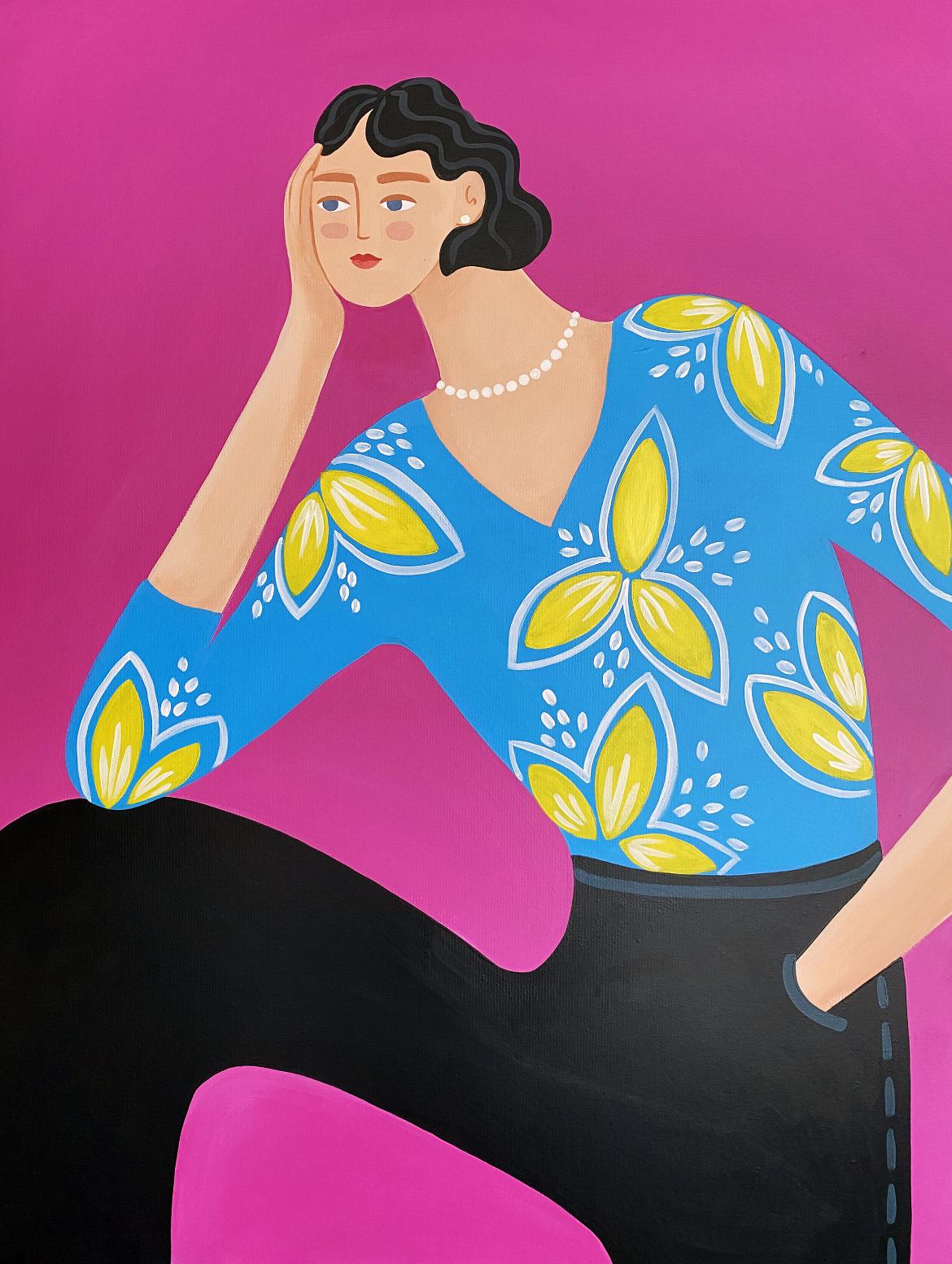 Pink background, 100x80 cm, acrylic on canvas - Painting by Ksenia Khramtsova