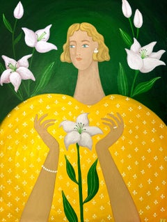 Dame mit Lilien, 70x50 cm, Acryl auf Leinwand