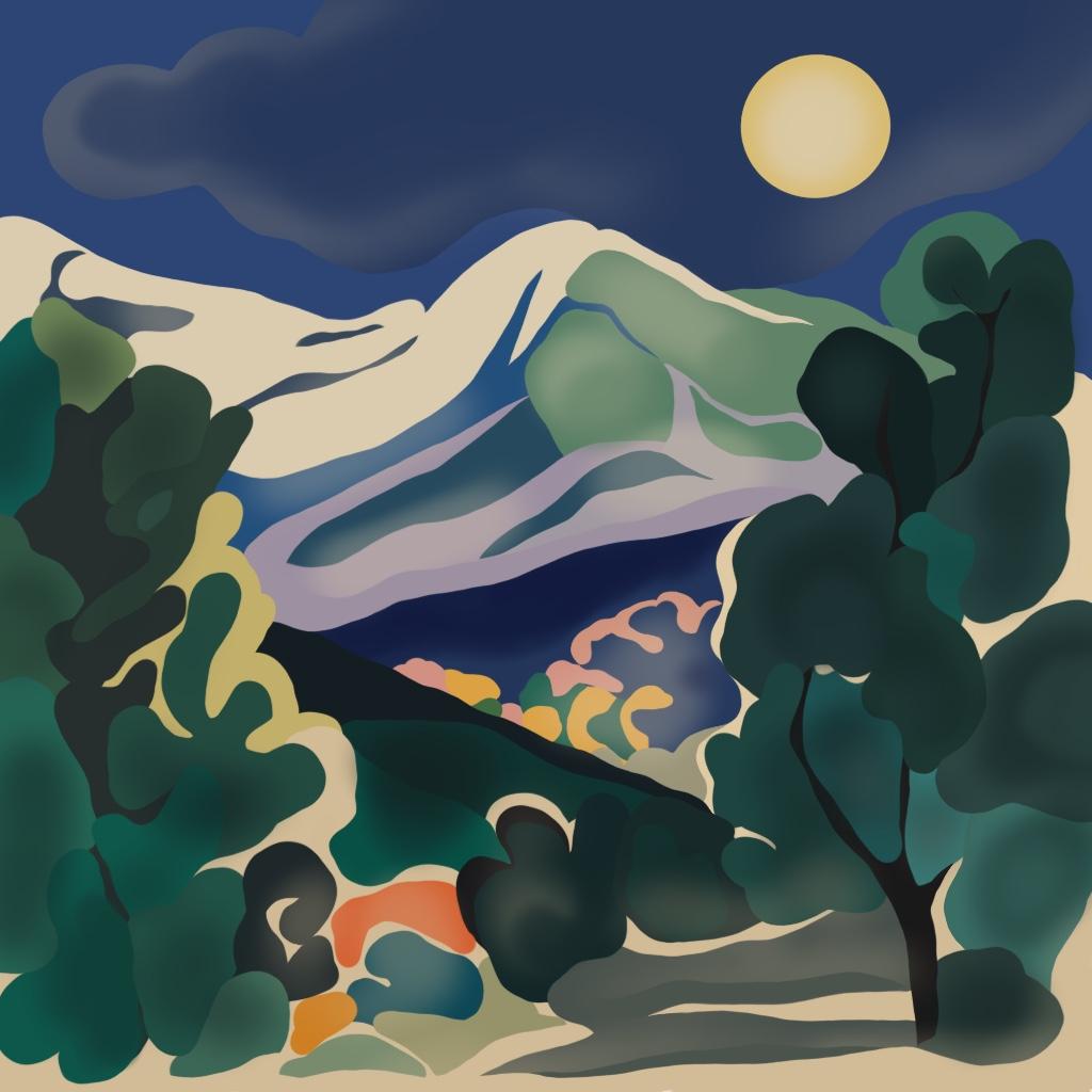 mountain landscape , 70x70cm, print on canvas.Edition 20 pcs. - Art by Nina Tsoriti