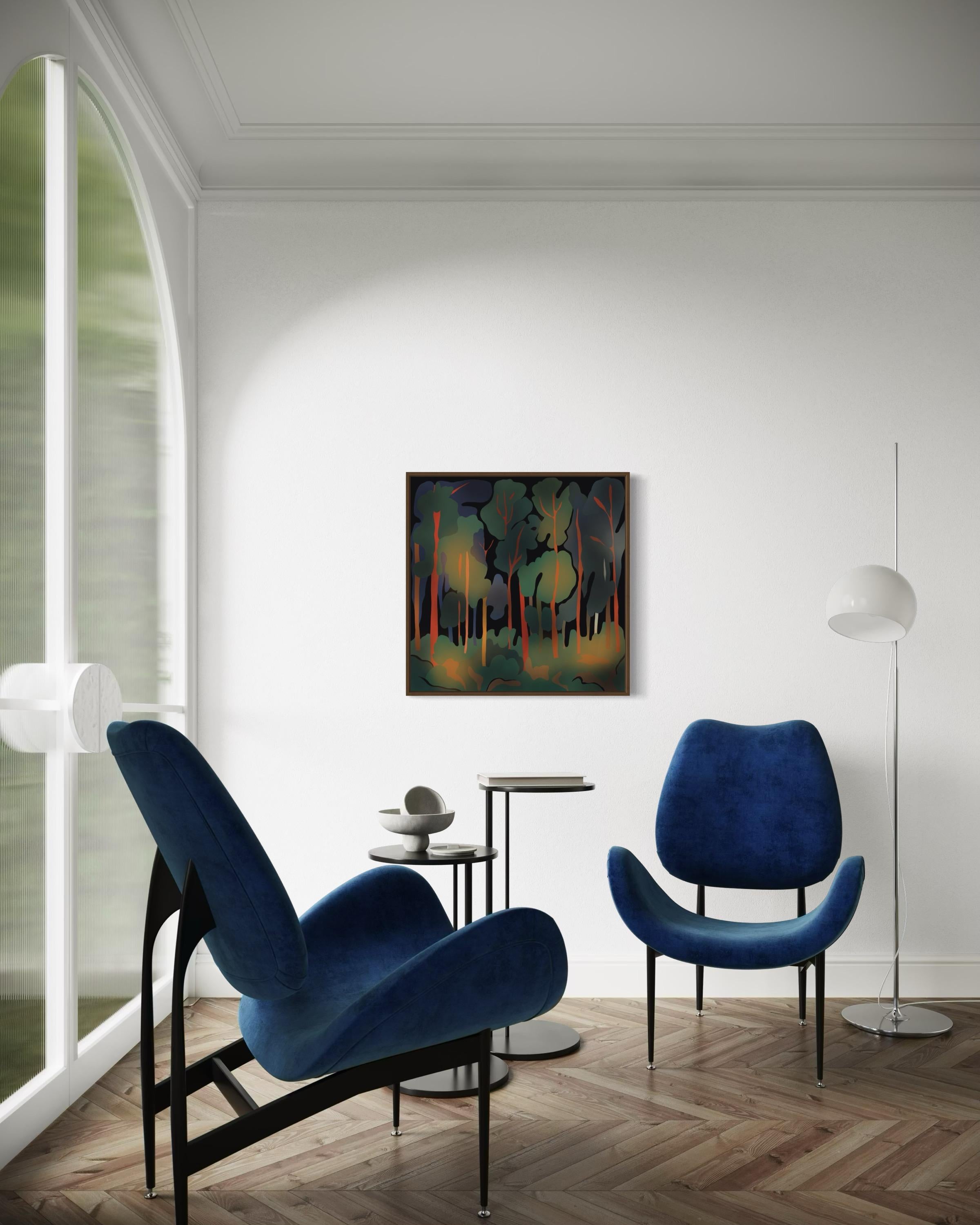 Mystérieuse forêt, 70x70cm, impression sur toile, édition 20 pièces. - Print de Nina Tsoriti