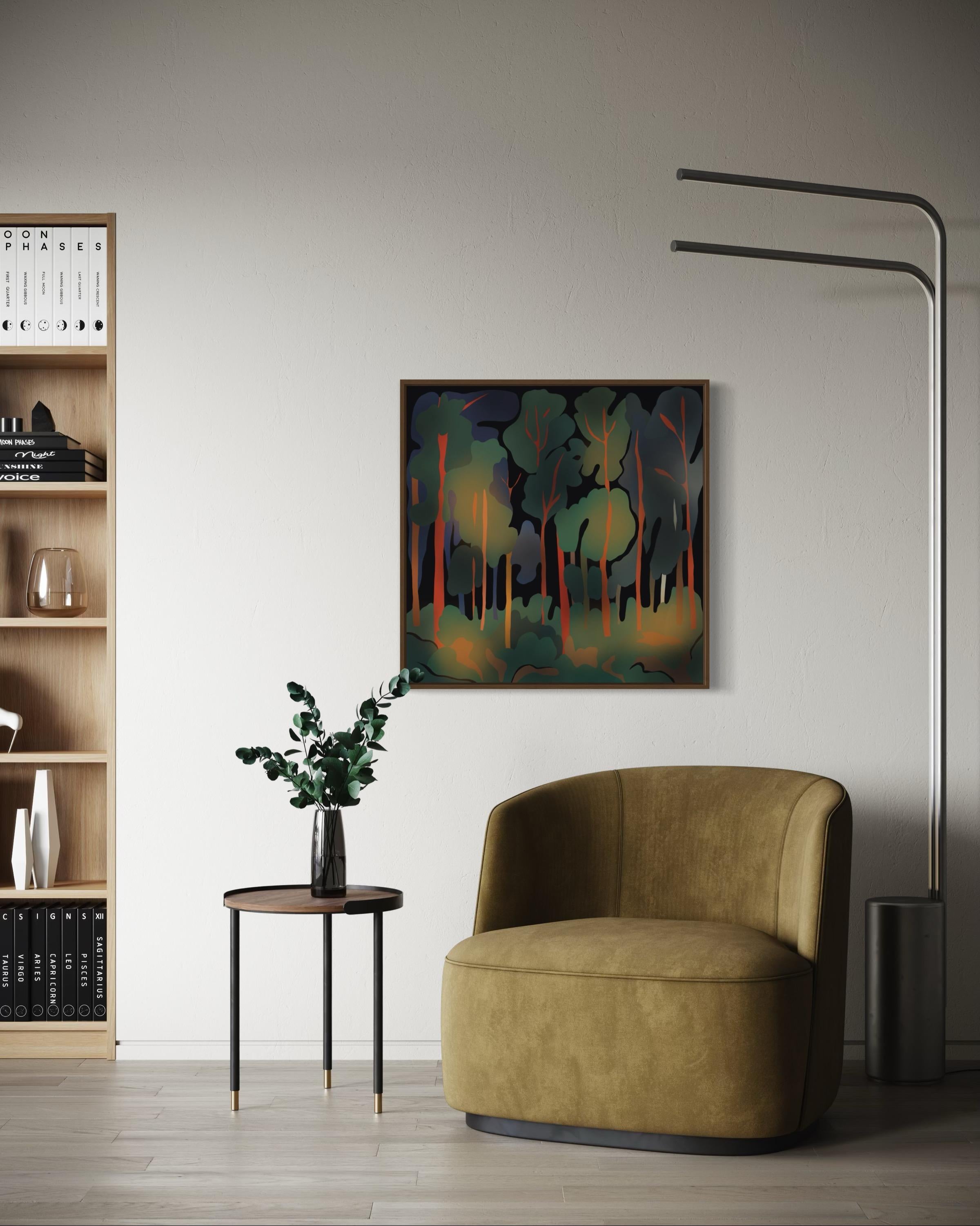 Mystérieuse forêt, 70x70cm, impression sur toile, édition 20 pièces. en vente 1