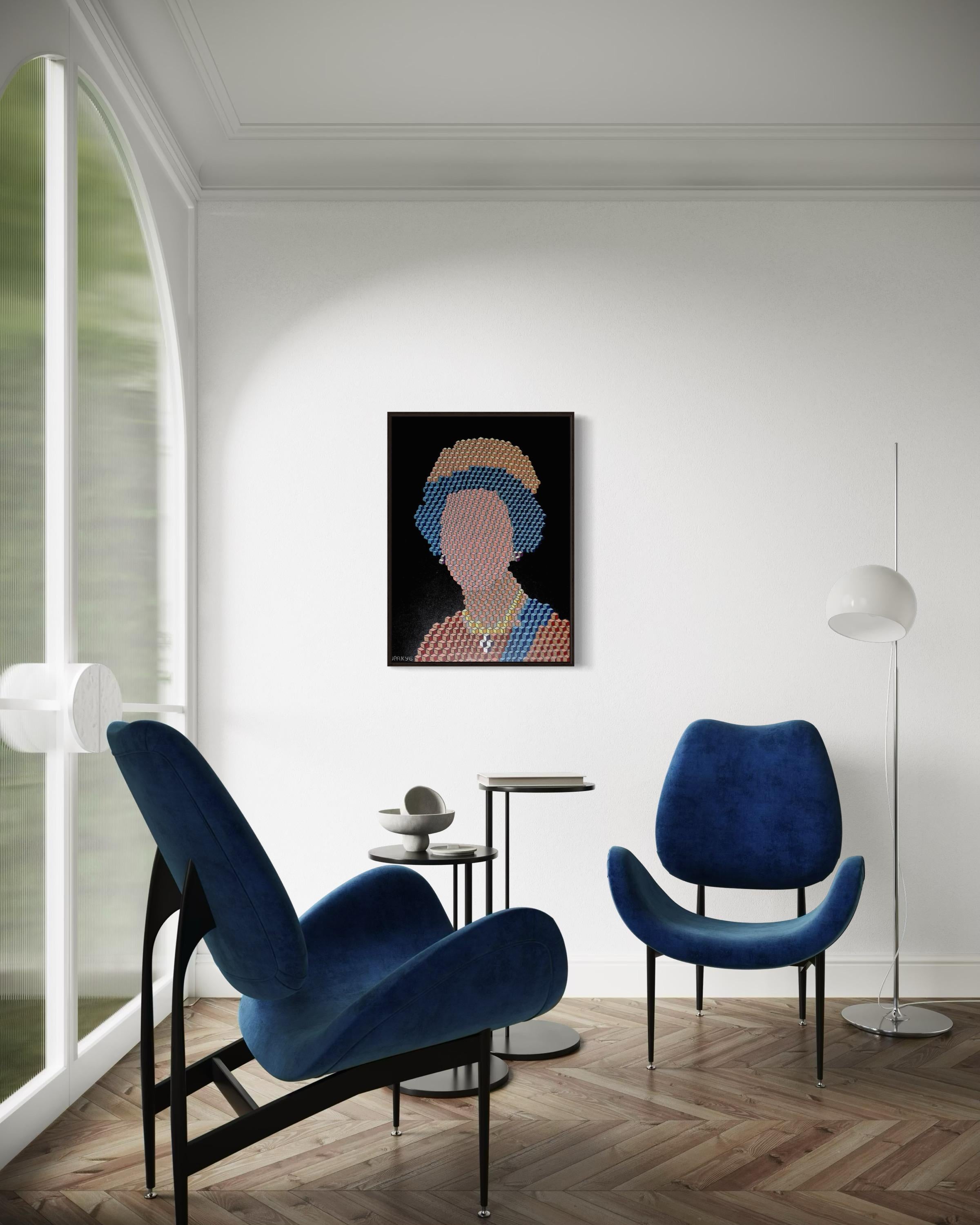 Elizabeth II, 80x60cm, acrylic on canvas For Sale 2