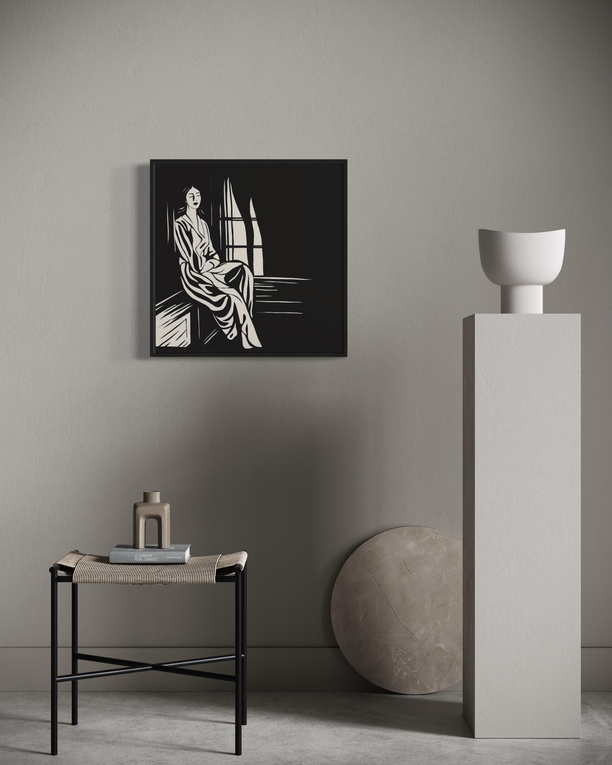 Lonely at the window , 50x50cm, print on canvas.Edition 20 pcs. - Pop Art Print by Nina Tsoriti