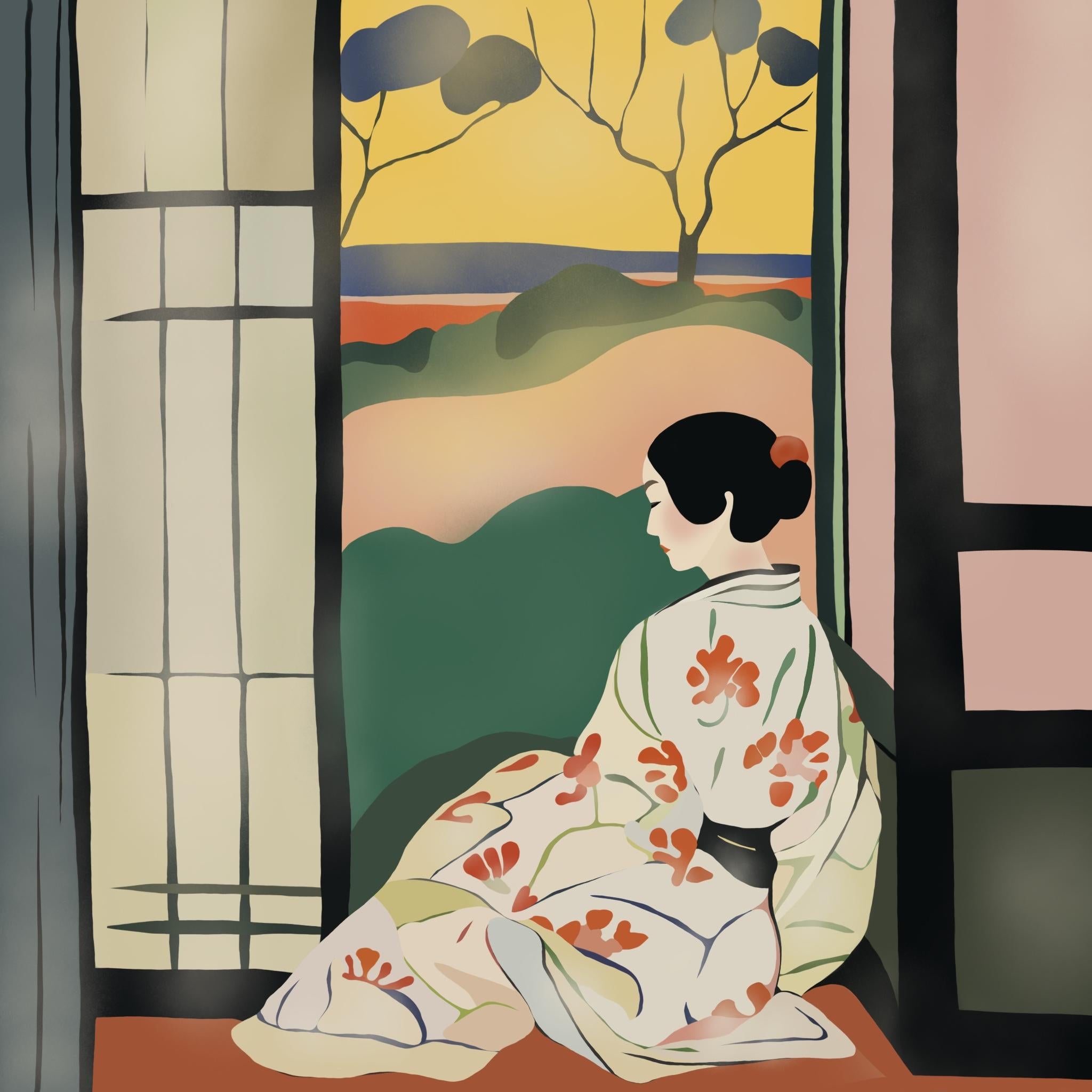 beauté japonaise, 70 x 70 cm, impression sur toile, édition 20 pièces. - Art de Nina Tsoriti